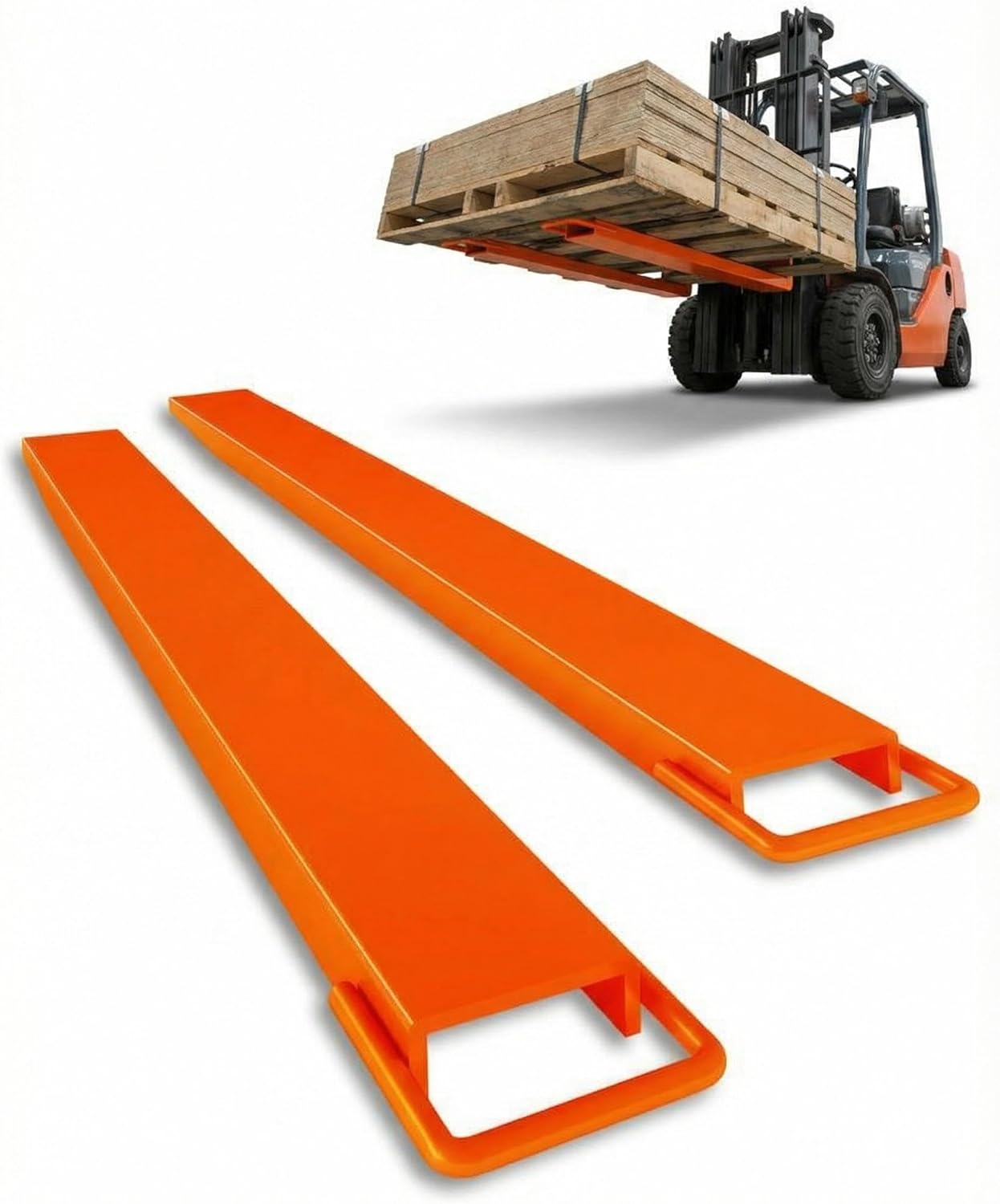 72" Pallet Fork Extensions 1 Pair, 5,500 LBS Capacity Heavy Duty Steel Forklift Extensions for 4.3" Forks - with Tire Chain, Fit Pallet Jack, Skid Steer, Warehouse & Construction (Orange)