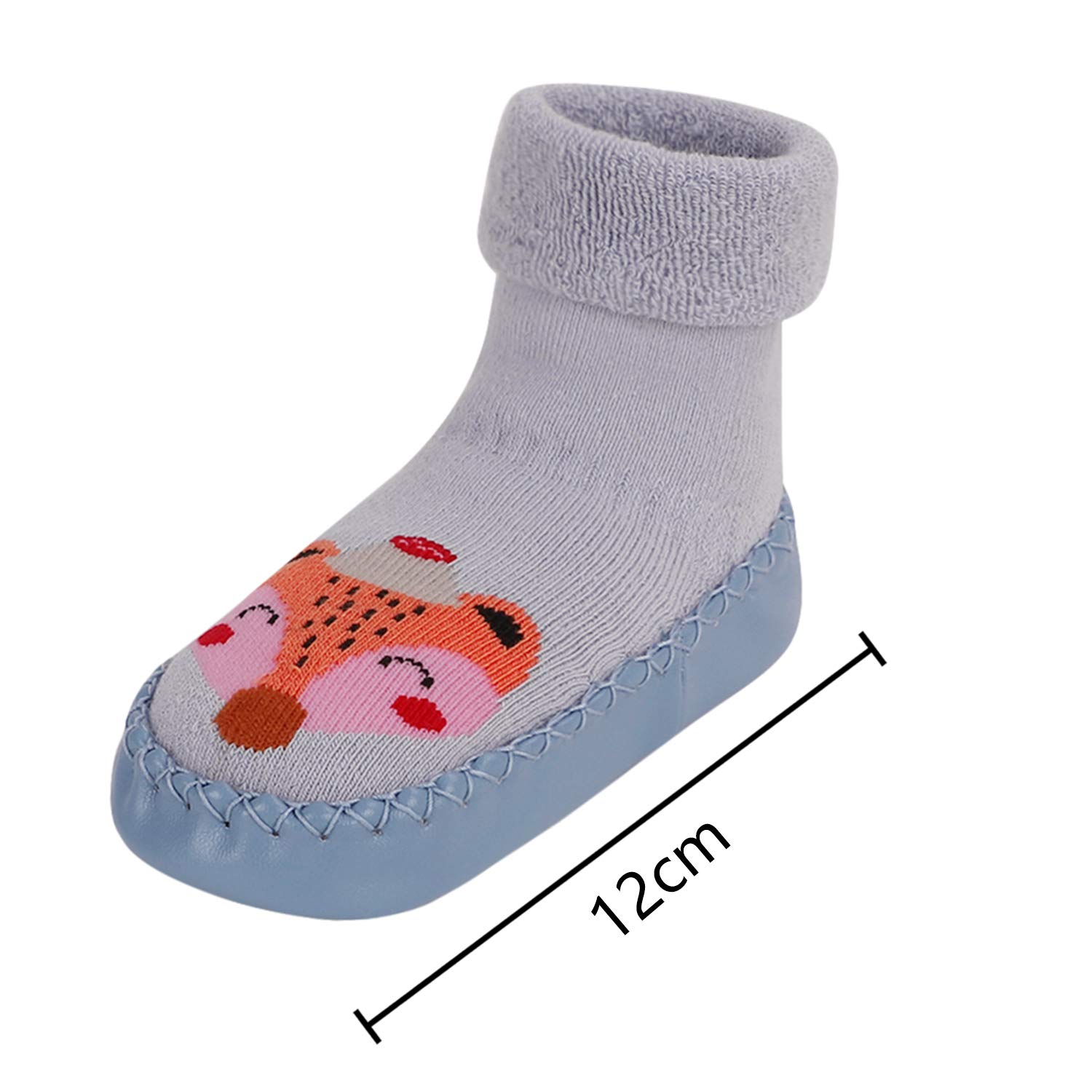 Baby Hüttenschuhe Baumwolle Krabbelschuhe Socken-Schuhe Hausschuhe Anti-Rutsch Mädchen Jungen Schühchen Dick Boden Thermosocken Kuschelsocken Lauflernschuhe, 6-12 Monate, 1 Paar