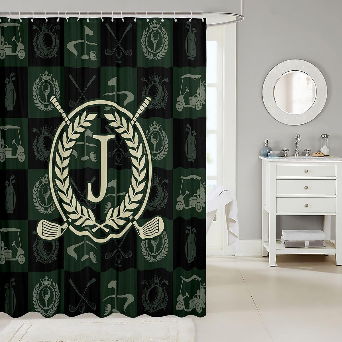 Feelyou Golf Shower Curtain for Bathroom Decor Fashion Sports Theme Bath Curtain Personalized Initial J Bathroom Accessories Monogrammed Waterproof Polyester Fabric Ball Game with 12 Hooks 72"x72" image 2