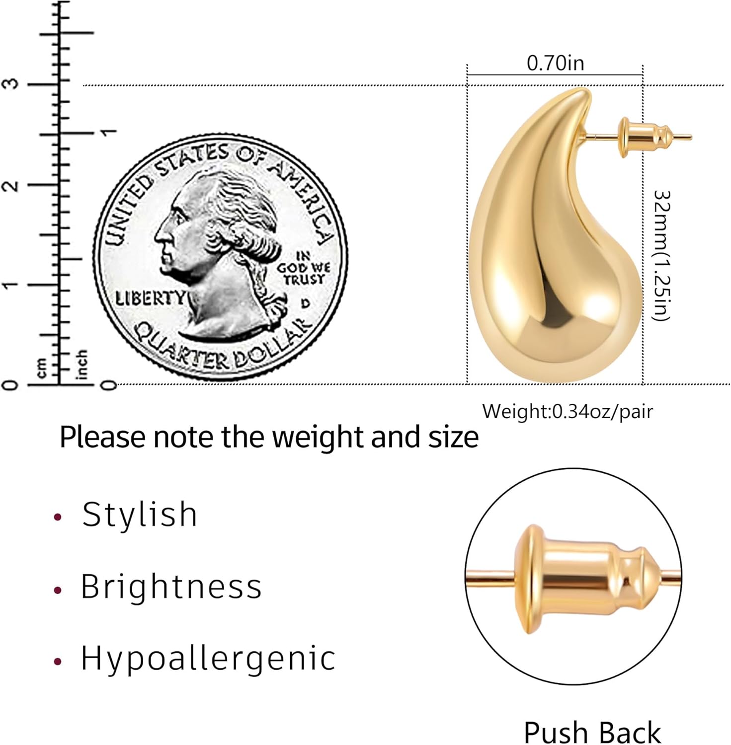 Gacimy Teardrop Earrings Dupes for Women 14K Gold Plated, Chunky Drop Earrings for Women with 925 Sterling Silver Post - Image 2