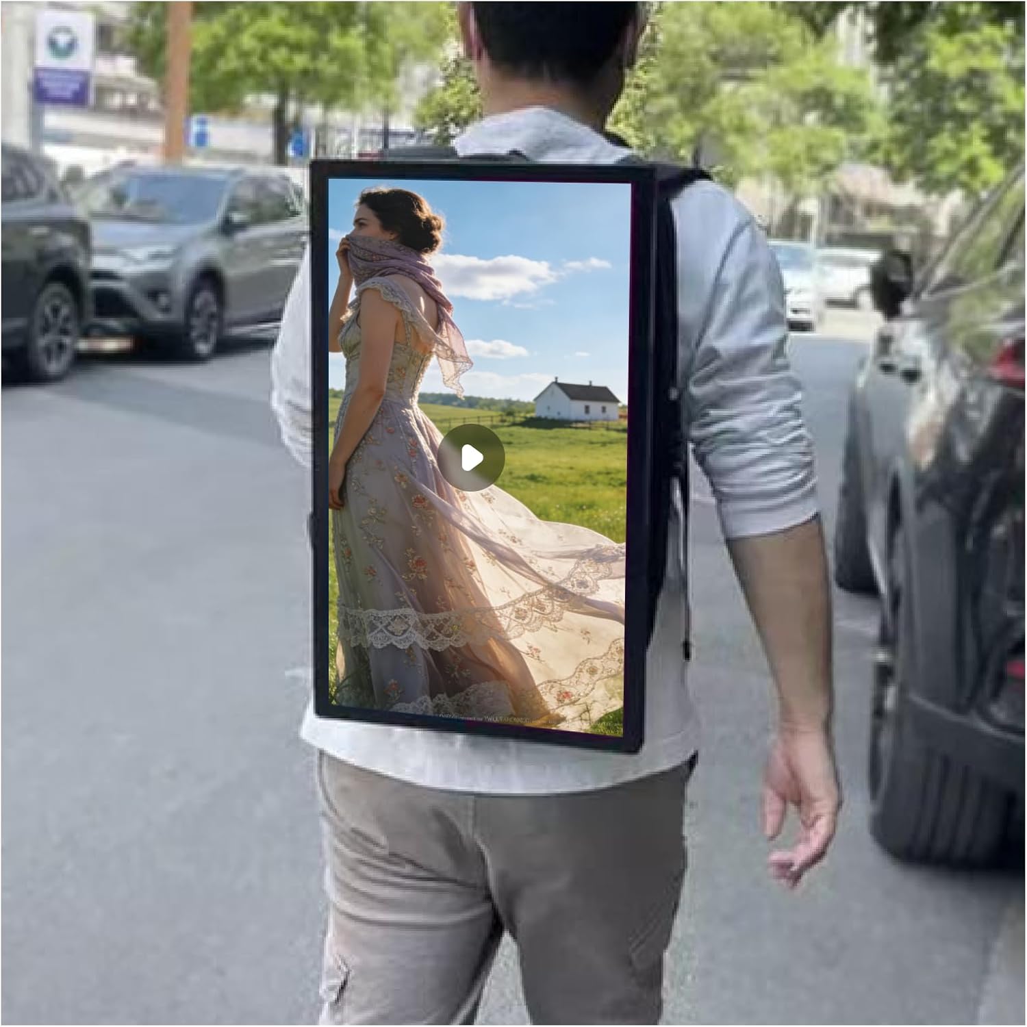 21.5-inch LCD Advertising Backpack, Touchscreen, 1000 nits Brightness Digital Backpack Display, can Send Walking Advertising Billboard Programs via USB Flash Drive/Mobile APP