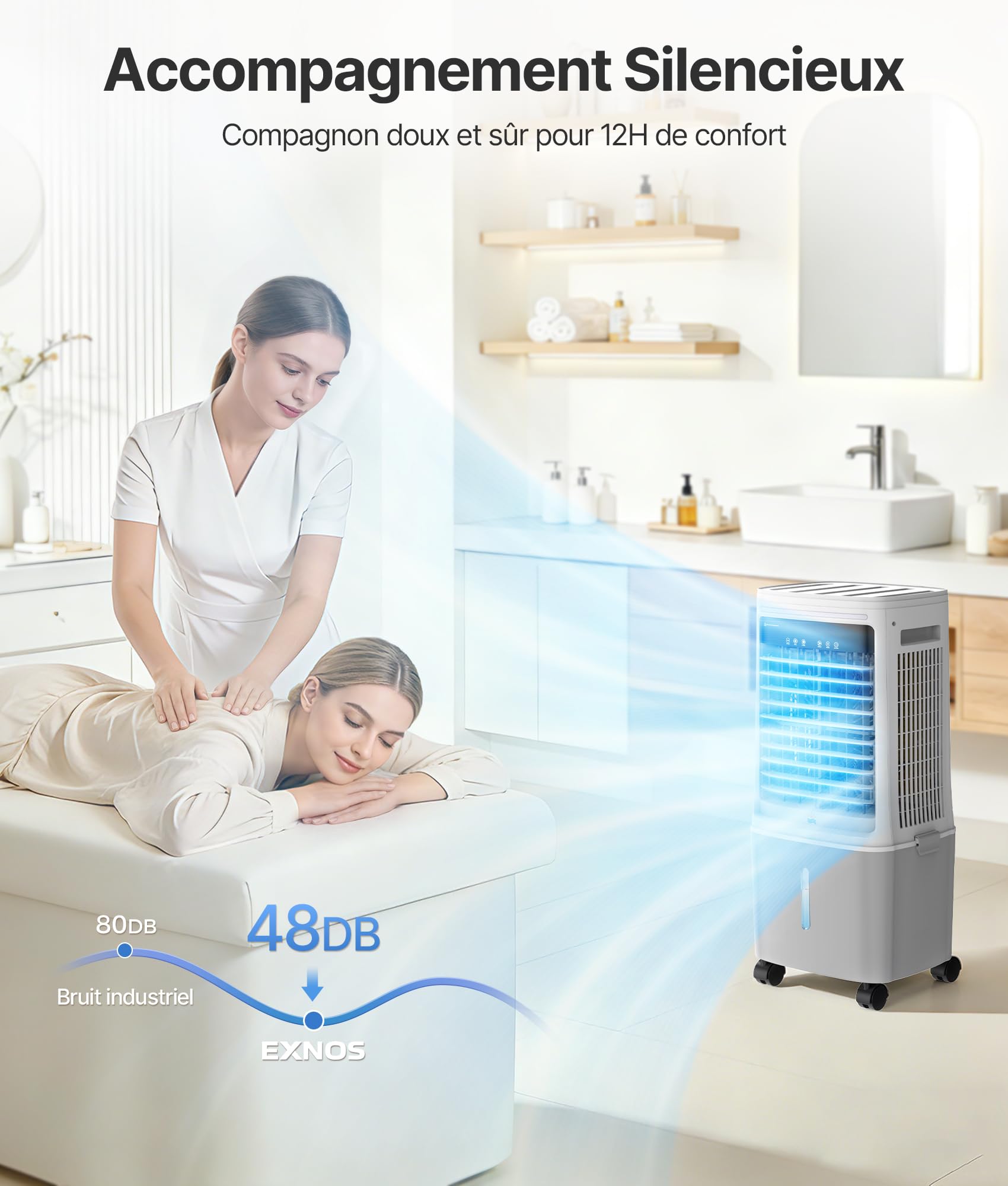 Rafraîchisseur d’Air Mobile 25L avec Eau - Alternative Auclimatiseur Mobile Sans Évacuation, Oscillation 80°, Télécommande, Minuterie 12H, pour Appartement & Atelier, Blanc
