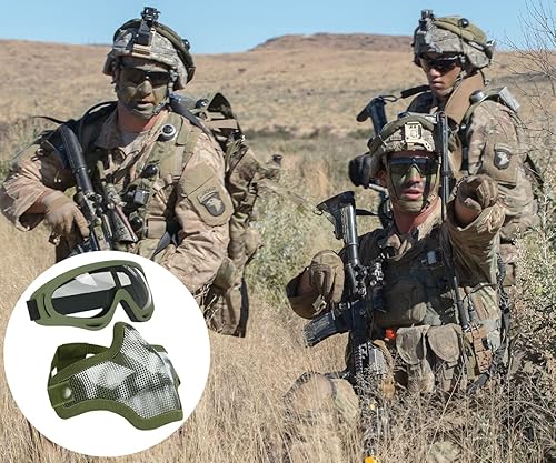 Miniatura 7 de AOUTACC Máscara de Airsoft y gafas, calavera, máscara de media cara, malla de acero y gafas para CS Paintball, tiro, juego de guerra, cosplay