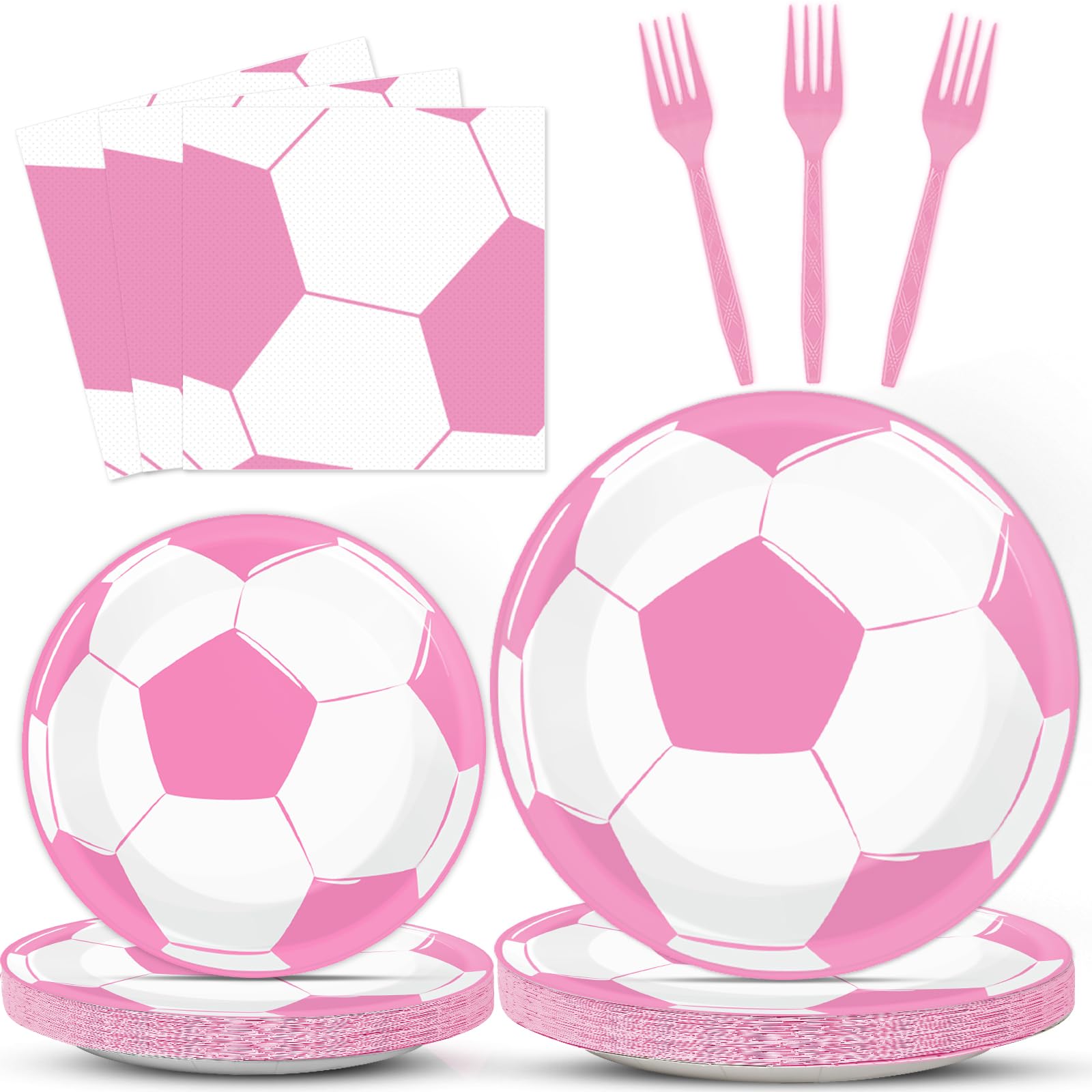 OBUSATT 96Pcs Pink Soccer Party Supplies - Birthday Paper Plates, Napkins, Decorations, Dinnerware, Party Favors, Serves 24