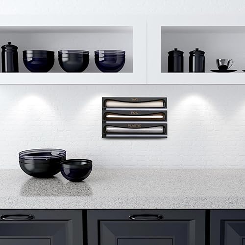 Miniatura 8 de Cozee Bay Paquete de organizador de bolsas de bambú y dispensador de envolturas para cajón de cocina y montaje en pared (negro)