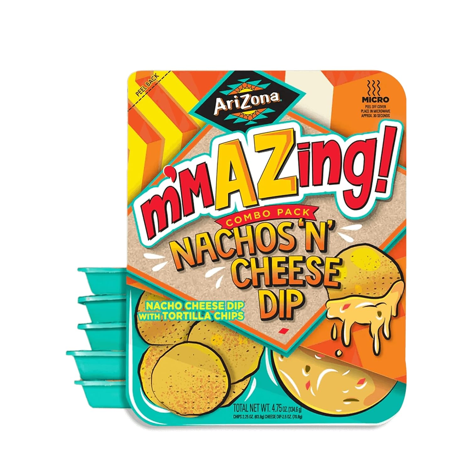 AriZona m'mAZing Nachos & Cheese Combo Snack Trays (6 Pack) - Crunchy Tortilla Chips with Melty Dip
