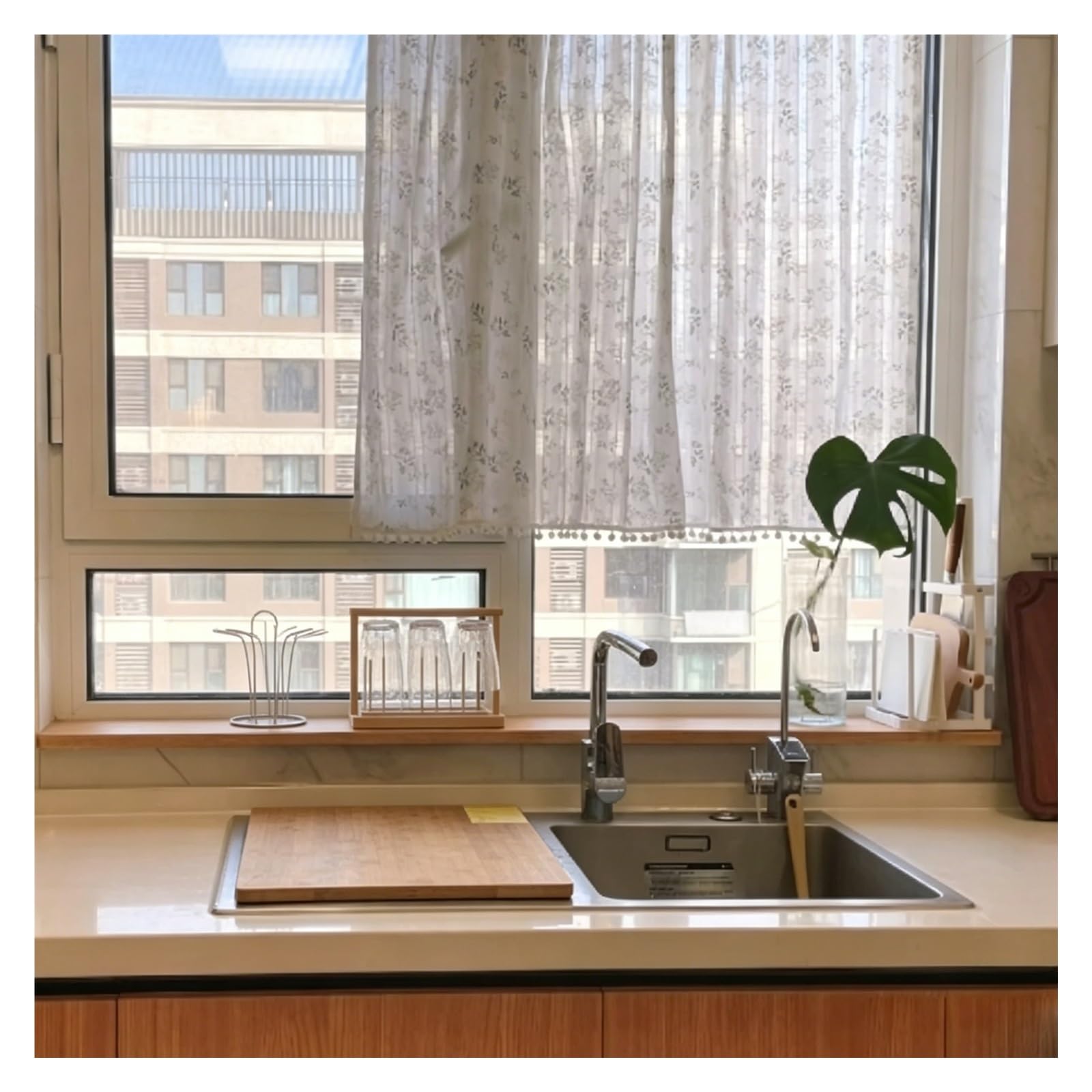 CHZDPP Wooden Kitchen Counter Extender with Round Corner, Custom Window Sill Extender for Narrow Window, Windowsill Extension with Multi-size Option(Beige,60x15cm/23.6x6in)