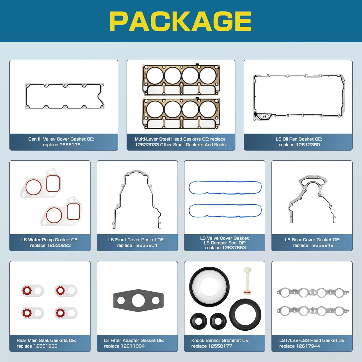 GEN 3 III Cylinder Head Gasket Full Set LS Gasket Set Kit Compatible with Chevy GMC Silverado Sierra 1500 2500 1999-2010 Engine LS1 LS6 LQ4 LQ9 4.8L 5.3L 5.7L Replace 12558178 12551933