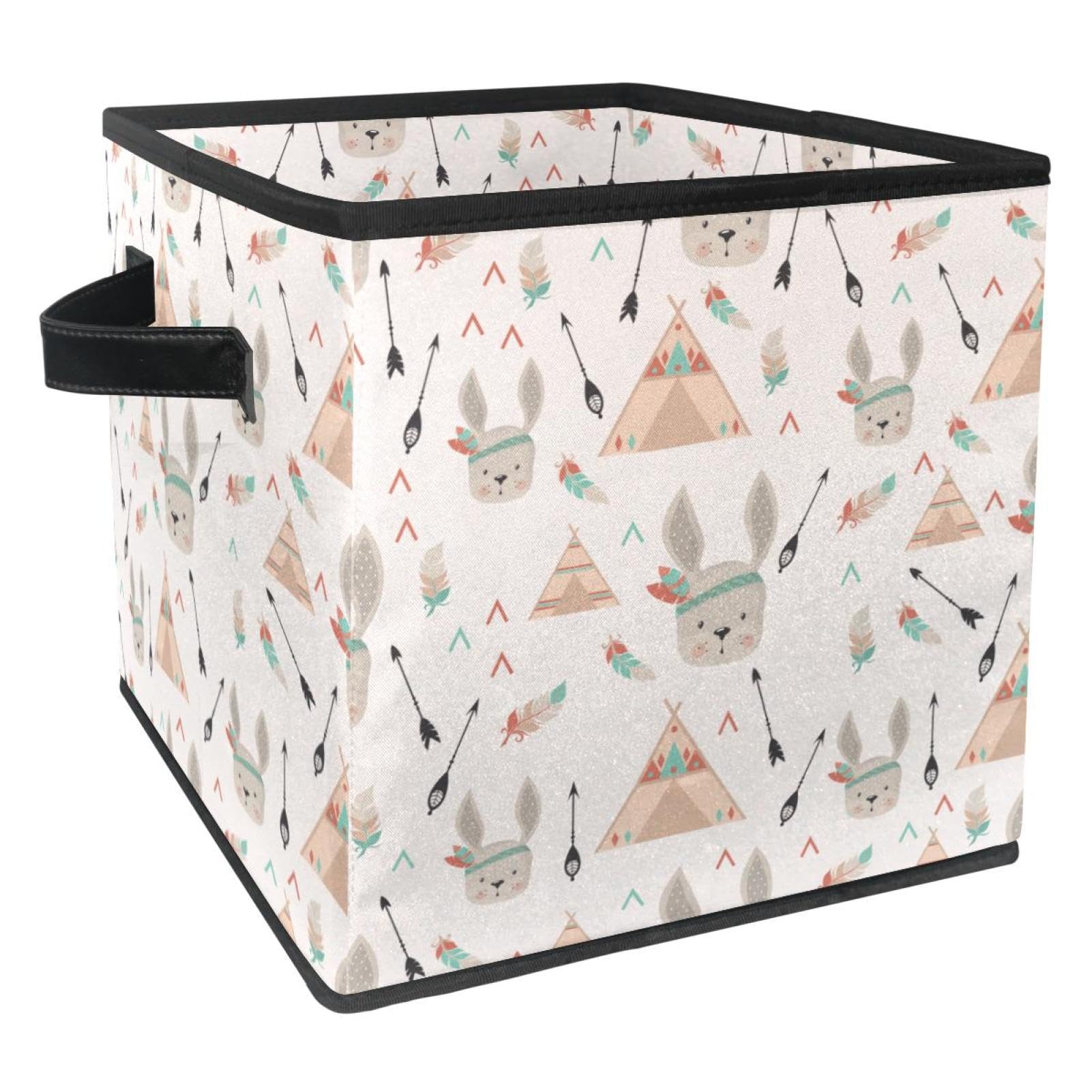 Boîte de rangement en tissu pliable au motif lapin amusant avec poignées