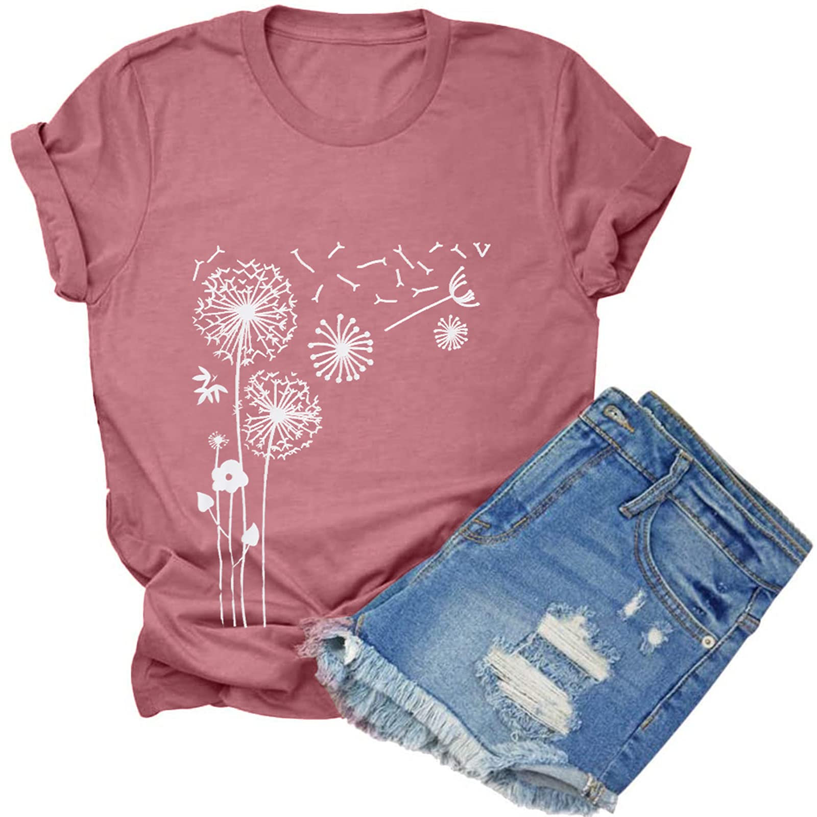 Dandelion Shirt Women Spread Kindness T Shirt Make A Wish Vintage Tee Summer Inspirational Short Sleeve Top