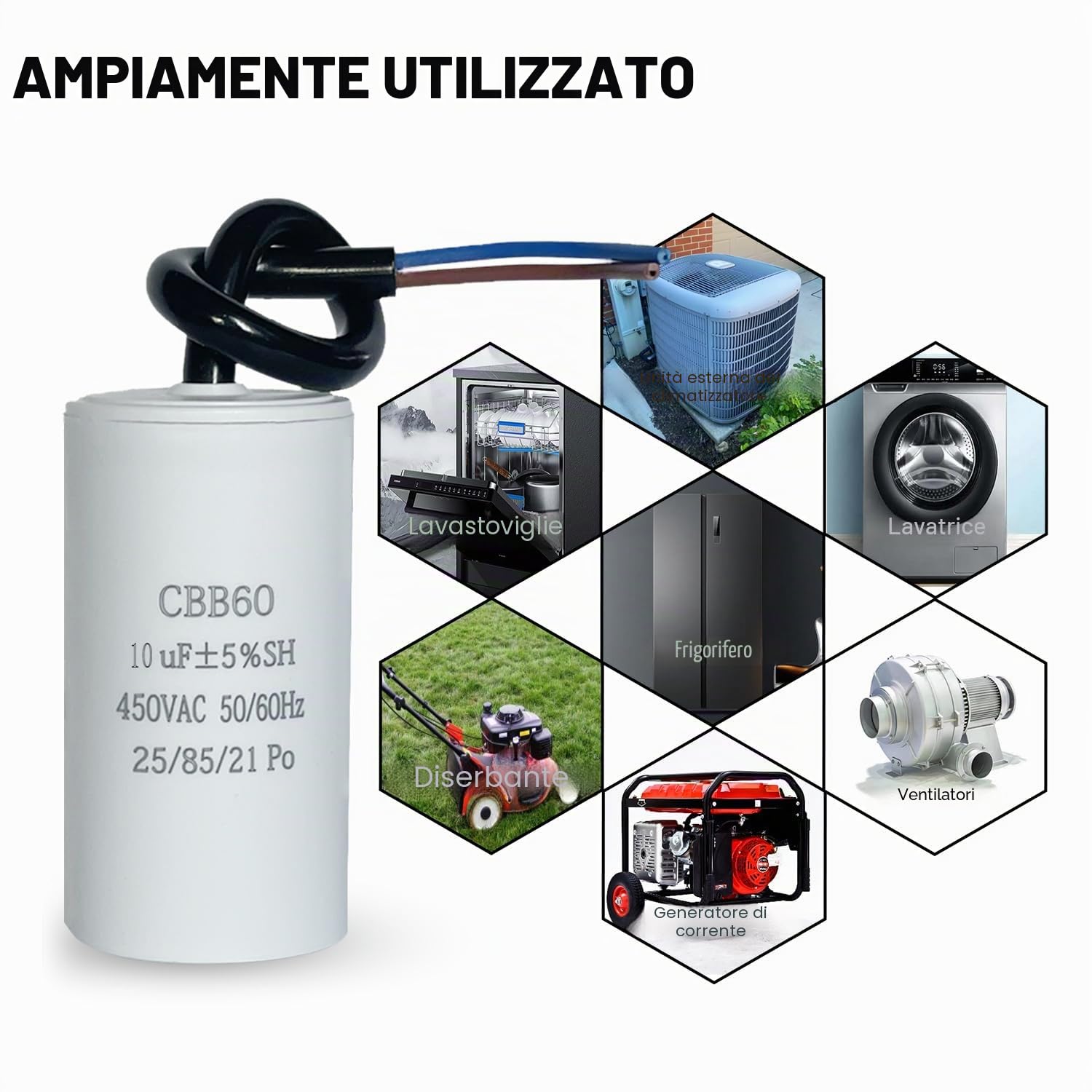 Condensatore di Avviamento CBB60 450V 10µF 50/60Hz per Motore ANGEEK