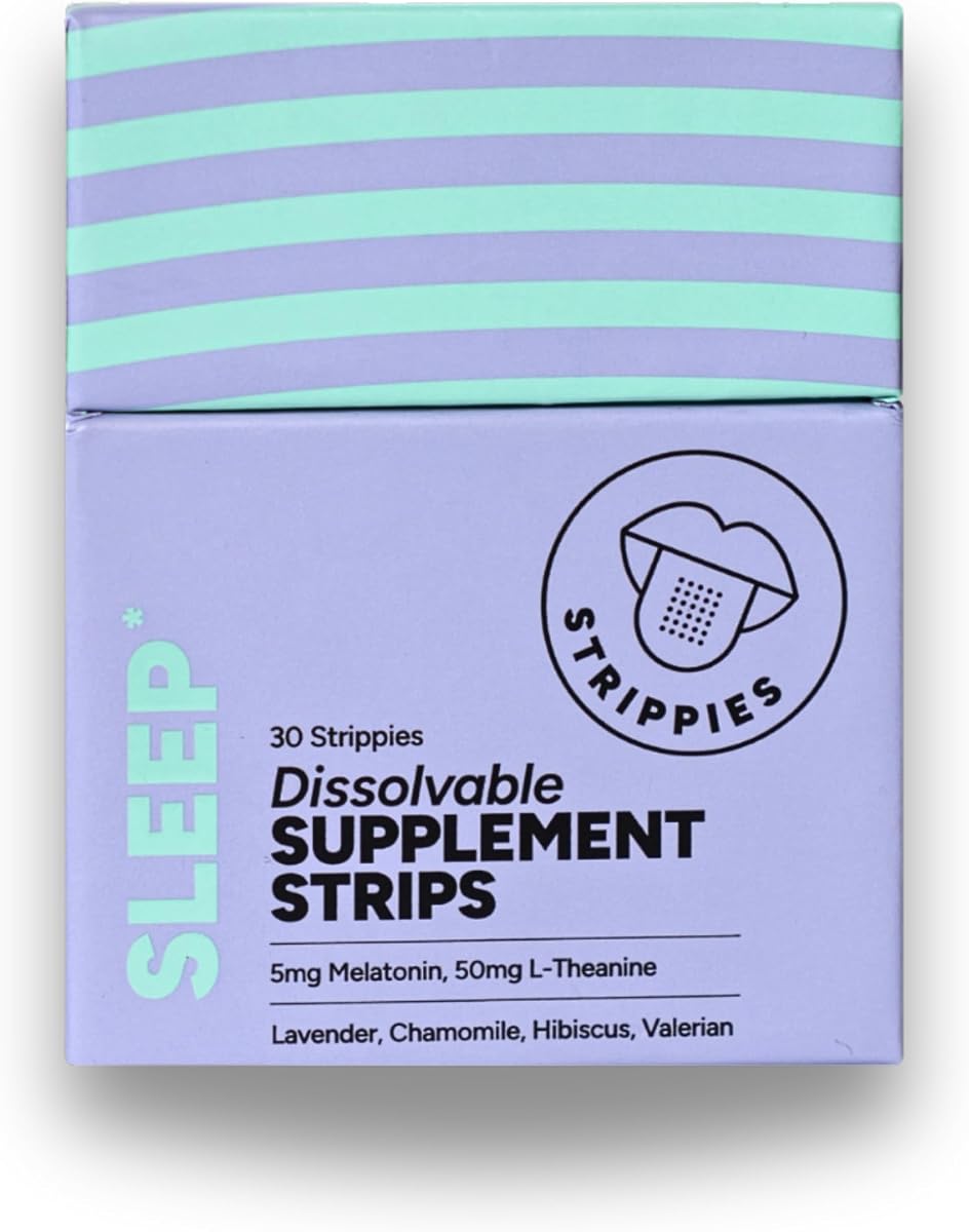 Dissolvable Sleep Strips Fast-Acting Melatonin 5mg with L-Theanine, Lavender, Chamomile, Hibiscus & Valerian Natural Cranberry Flavor 30 Strips