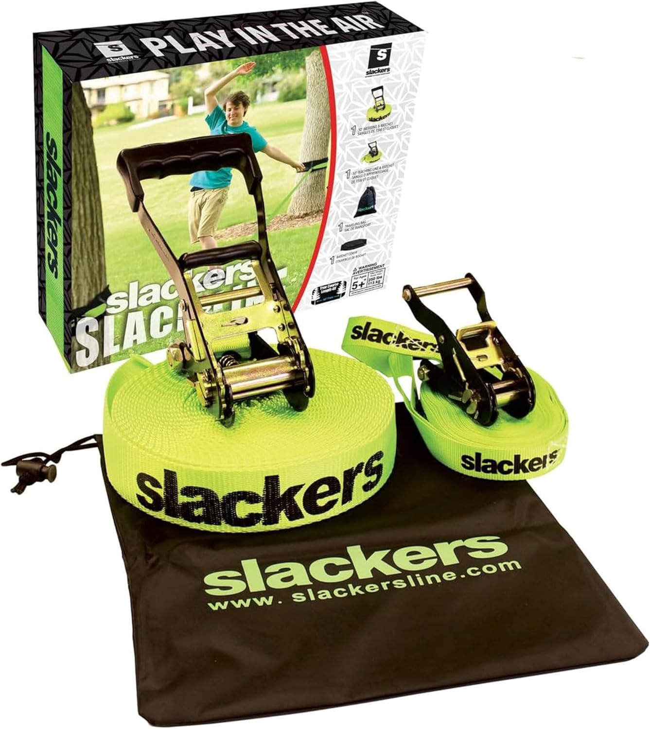 Slackers 50-Feet Slackline Classic Set with Bonus Teaching Line, Green