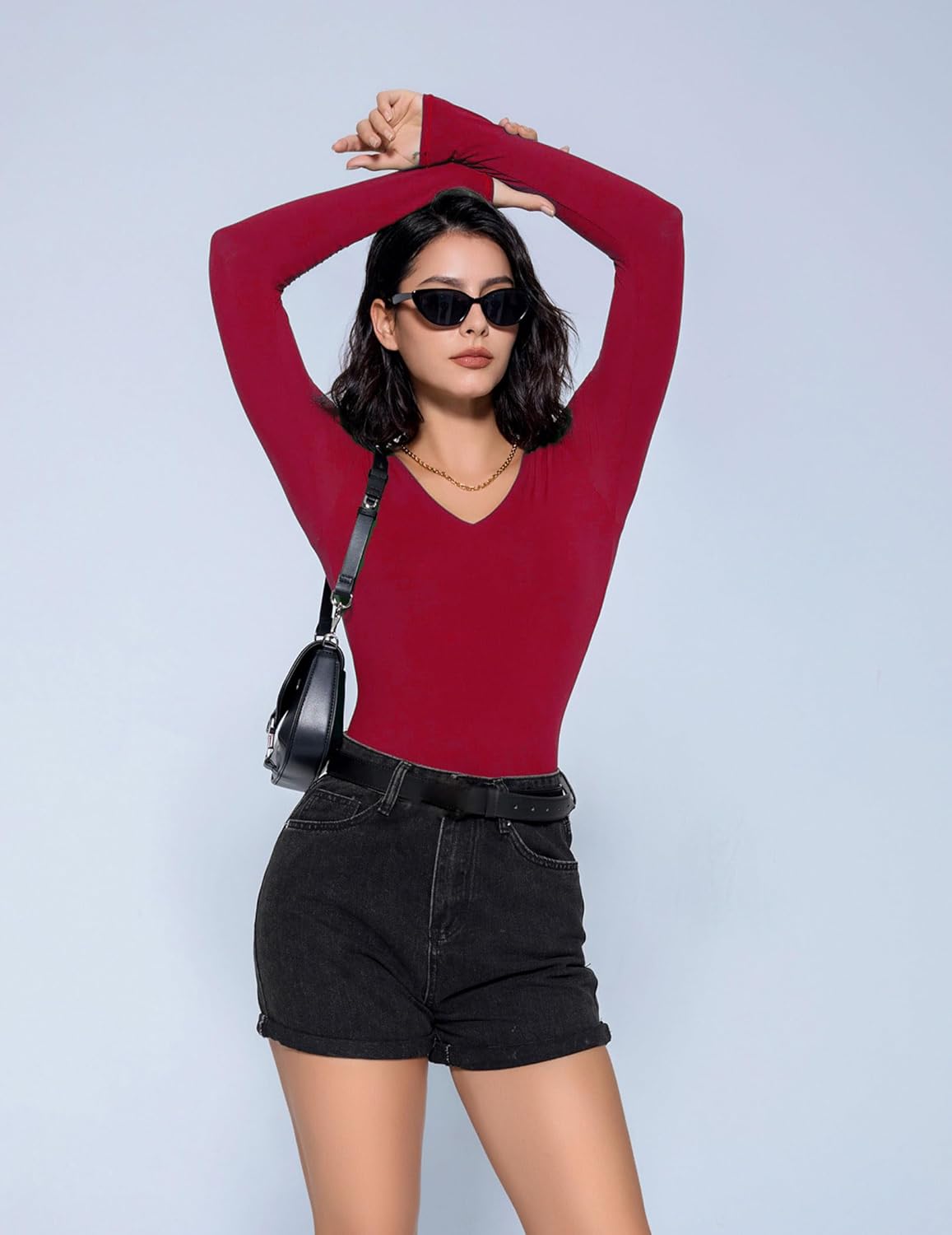 Avidlove Bodysuits for Women Long Sleeve V Neck Body Suit Bodysuit Double Lined Thong Body Suits Sexy Tops - Image 5