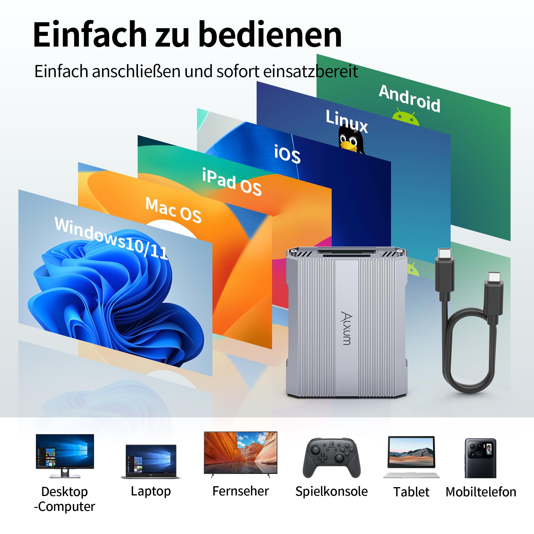 Alxum Kartenleser 10Gbps für CFexpress Typ B & SD4.0 Dual-Slot USB-C