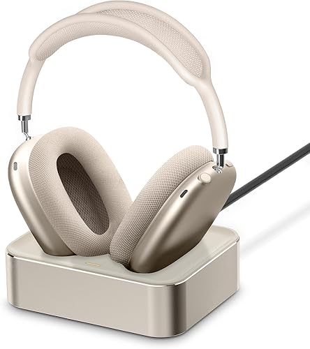 Vista 9 de Estación de carga de auriculares para AirPods Max 2024 y 2020 - Base de carga magnética para auriculares con conectores Lightning dual y Type-C