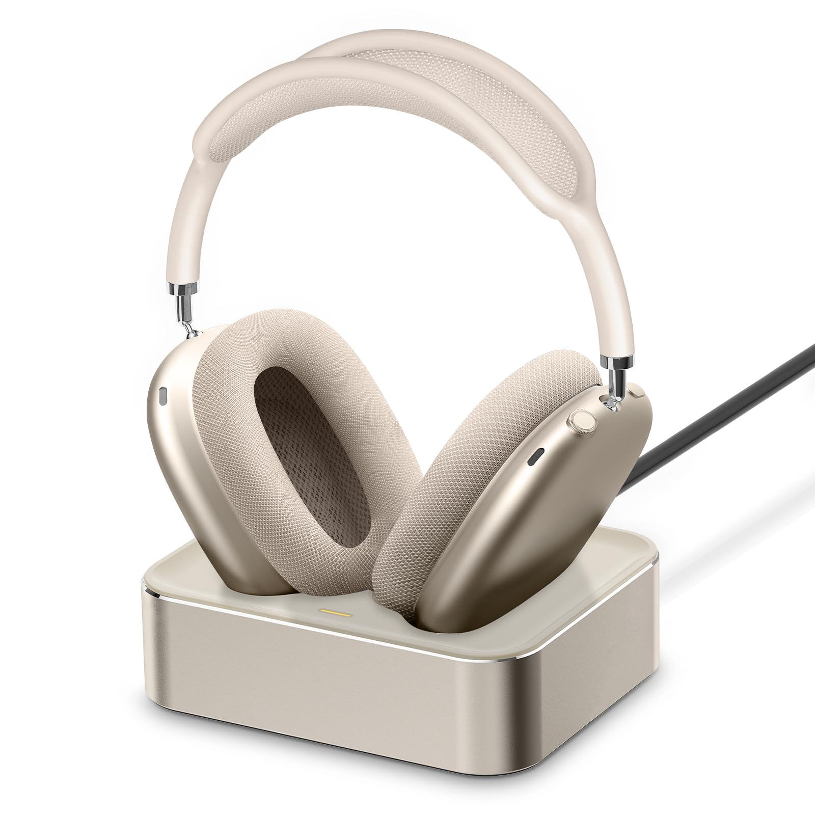 Headphone Charging Station for AirPods Max 2024 & 2020 - Magnetic Headset Charger Dock with Dual Lightning & Type-C Connectors (Starlight)