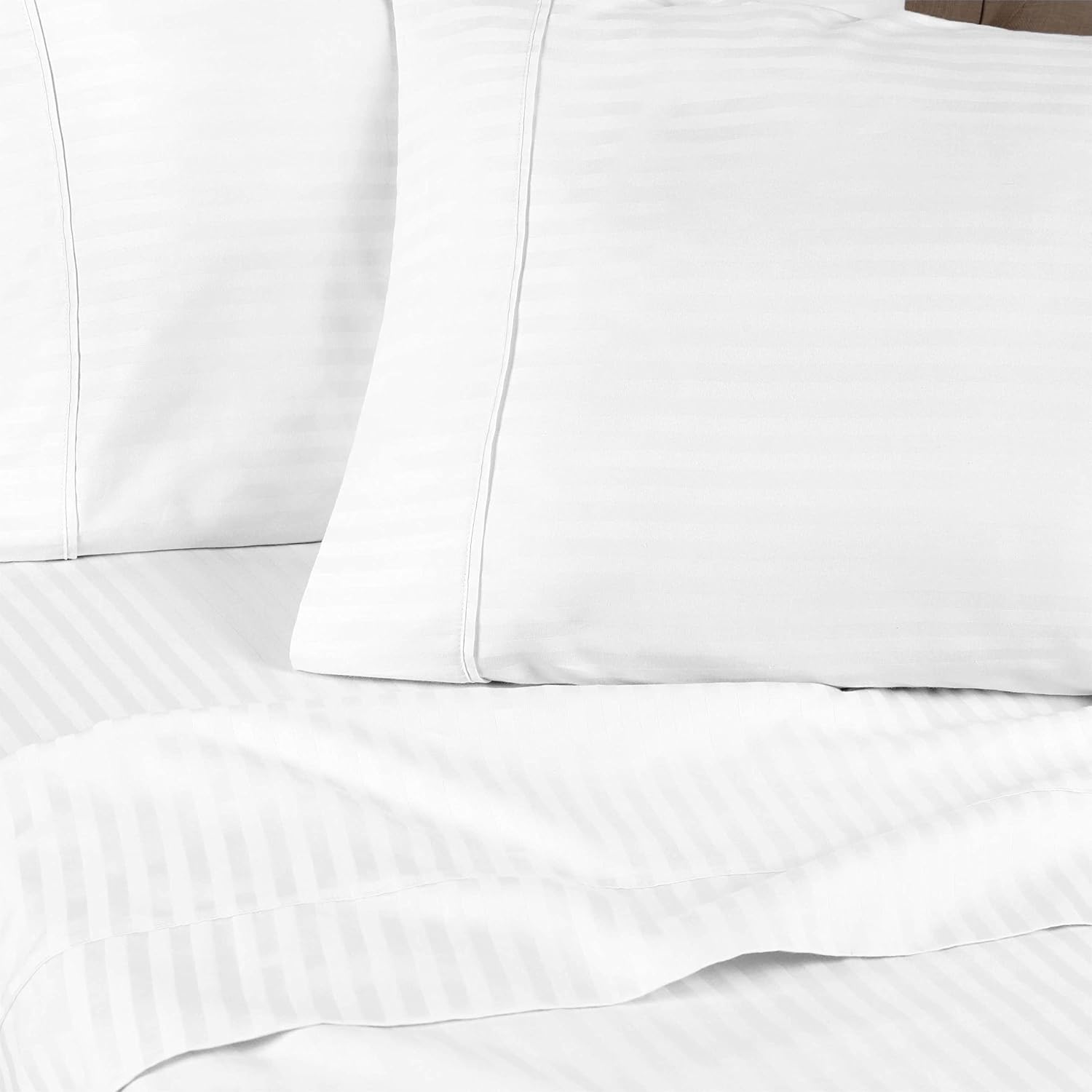 BNM Ultra Soft Deep Pocket Egyptian Cotton Stripe Sheet Set, Classic Home Bedding Décor, 400 Thread Count Sheet Set includes 1 Elastic Deep Pocket Fitted Bed Sheet, 1 Flat Sheet, 2 Pillowcases