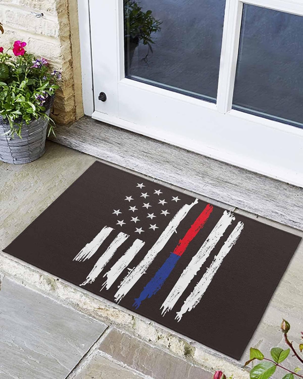 Welcome Doormat, Patriots Stars American Blue Red Lines Flag Non-Slip Front Door Mat Absorbent Bath Mats, Sports Kitchen Rug Entrance Rugs for Bathroom Bedroom 24x36in