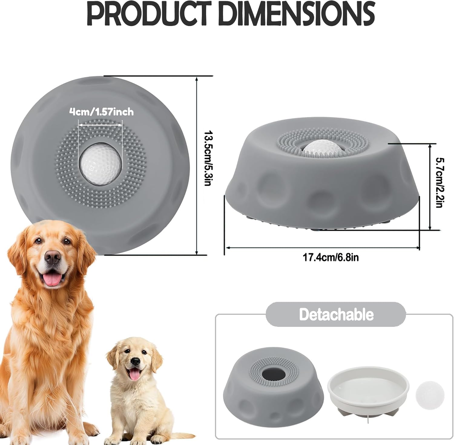 Dog Lick Bowl with Rolling Ball Detachable Silicone Slow Feeder Dog Bowls for Anxiety Relief 6.8 Inch Splash Proof Licking Bowl for Large Medium Small Dogs (Blue-2PCS)