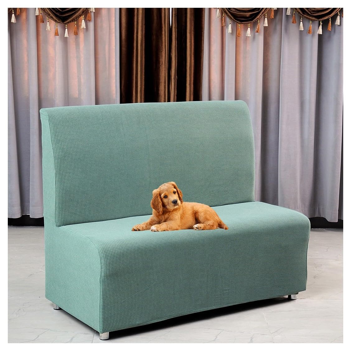 Elysysrl #7 Futon Cover Stretch Protector Slipcovers Armless Sofa Card Seat Cover 110-130Cm 2-Seater Settee Loveseat Couch Bed Covers With Elastic Bottom Suitable For Hotels, Bars,Etc (Color : )