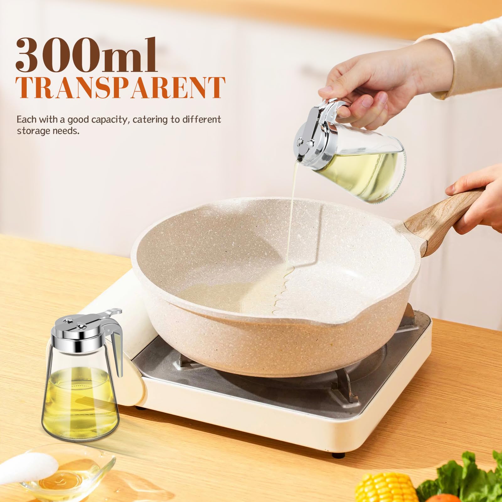 Dispensador de Jarabe de Vidrio Multifuncional y Hermético de 300ml Set de 2 Piezas Adecuado para Café, Miel o Condimentos en Cocina
