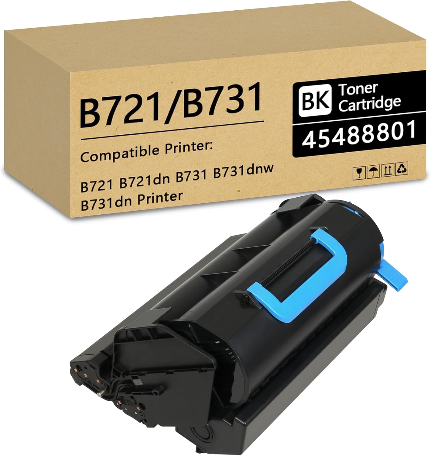 B721 B731 Black Toner Cartridge High Yield for OKI 45488801 Toner Cartridge Compatible for OKI B721 B721dn B731 B731dnw B731dn Printer(1-Pack Black, 18,000 Pages)