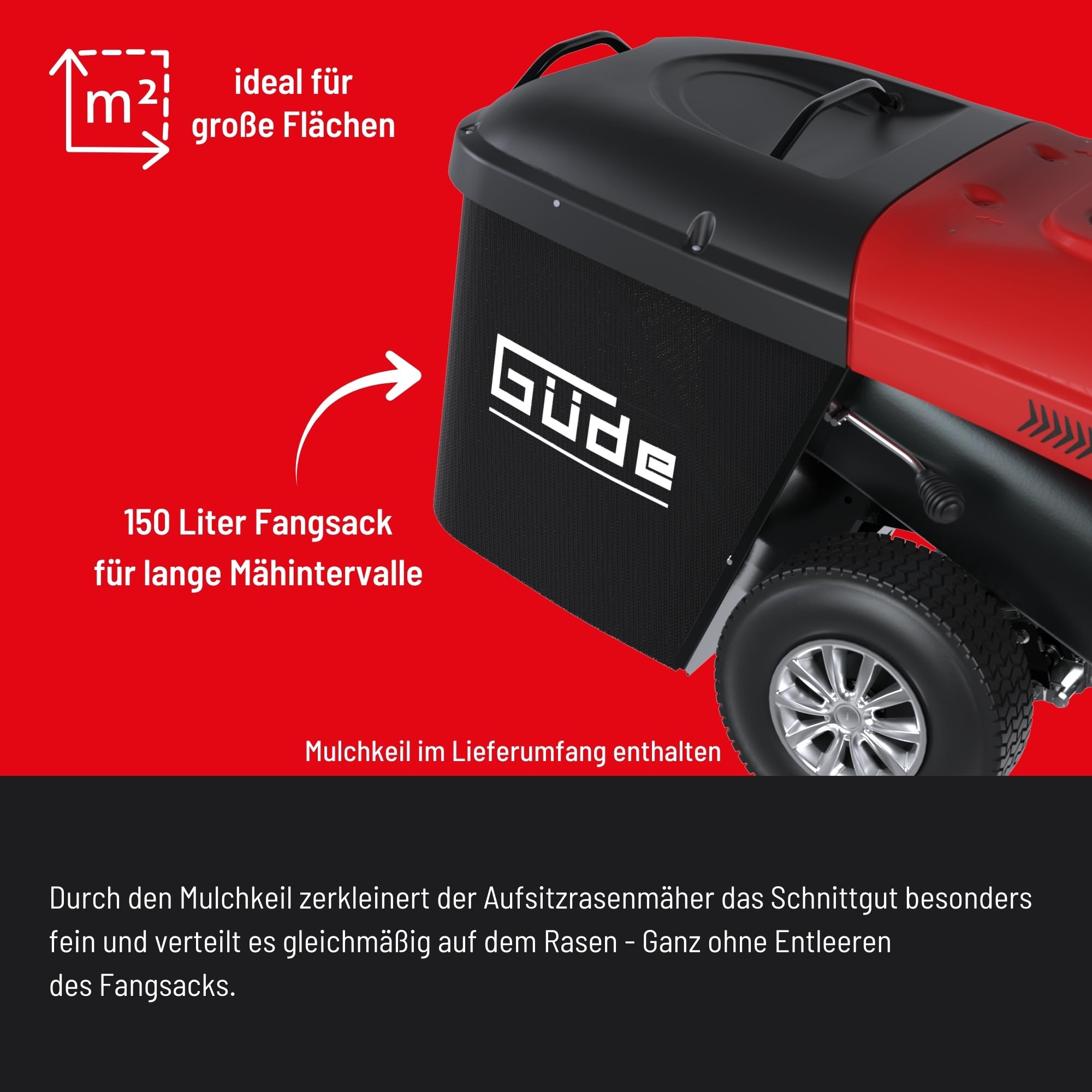 Güde GAR 602 M Aufsitzrasenmäher - 4-Takt Motor, 224 Kubikzentimeter Hubraum, 5 Kilowatt, 6,8 PS, 61 Zentimeter Schnittbreite, 5-fache Schnitthöhenverstellung, 5-Gang Schaltung, 4,6 km/h, E-Start