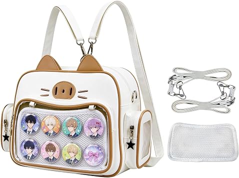 Cat Ear Ita Bag Backpack, Clear Pin Display Window, 12.2 IN School