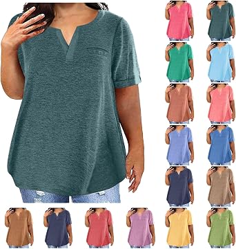 Aniywn Womens Plus Size Blouses Dressy Casual Short Sleeve Shirts Loose Fit V Neck T Shirt Work Blouses for Women Office 2025
