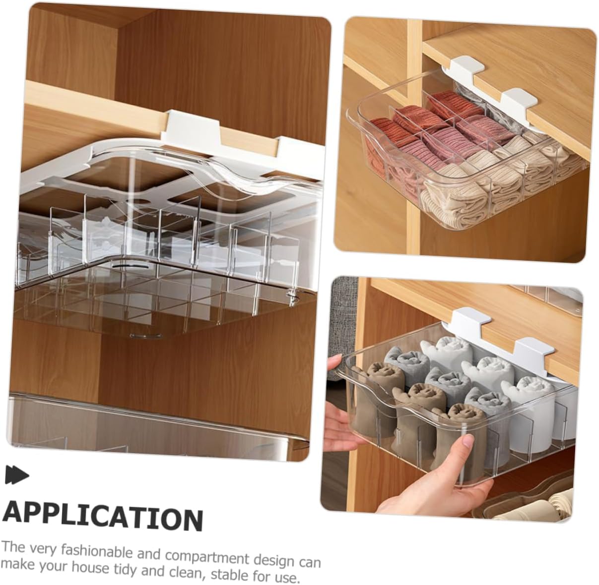 Transparent Compartment Under Shelf Drawer Organizer Box for Socks Underwear Adhesive Wardrobe Storage Holder with Dustproof Design for Closet Neatness and Easy Access