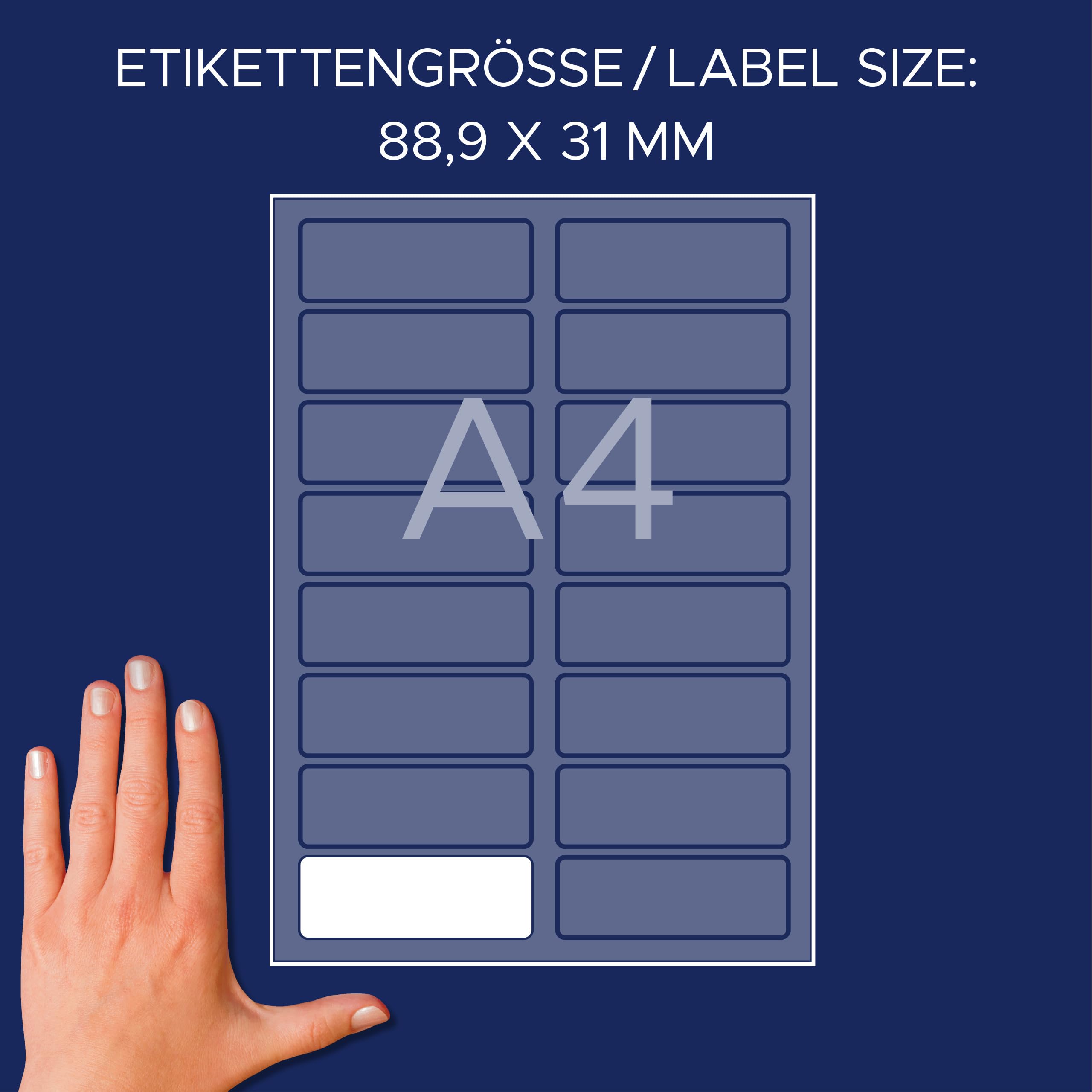AVERY Zweckform L4783-20 Namensetiketten (320 Namensaufkleber, 88,9x31mm auf A4, selbstklebend, bedruckbare Textiletiketten aus Acetatseide für Laserdrucker, rückstandsfrei ablösbar) 20 Blatt, weiß