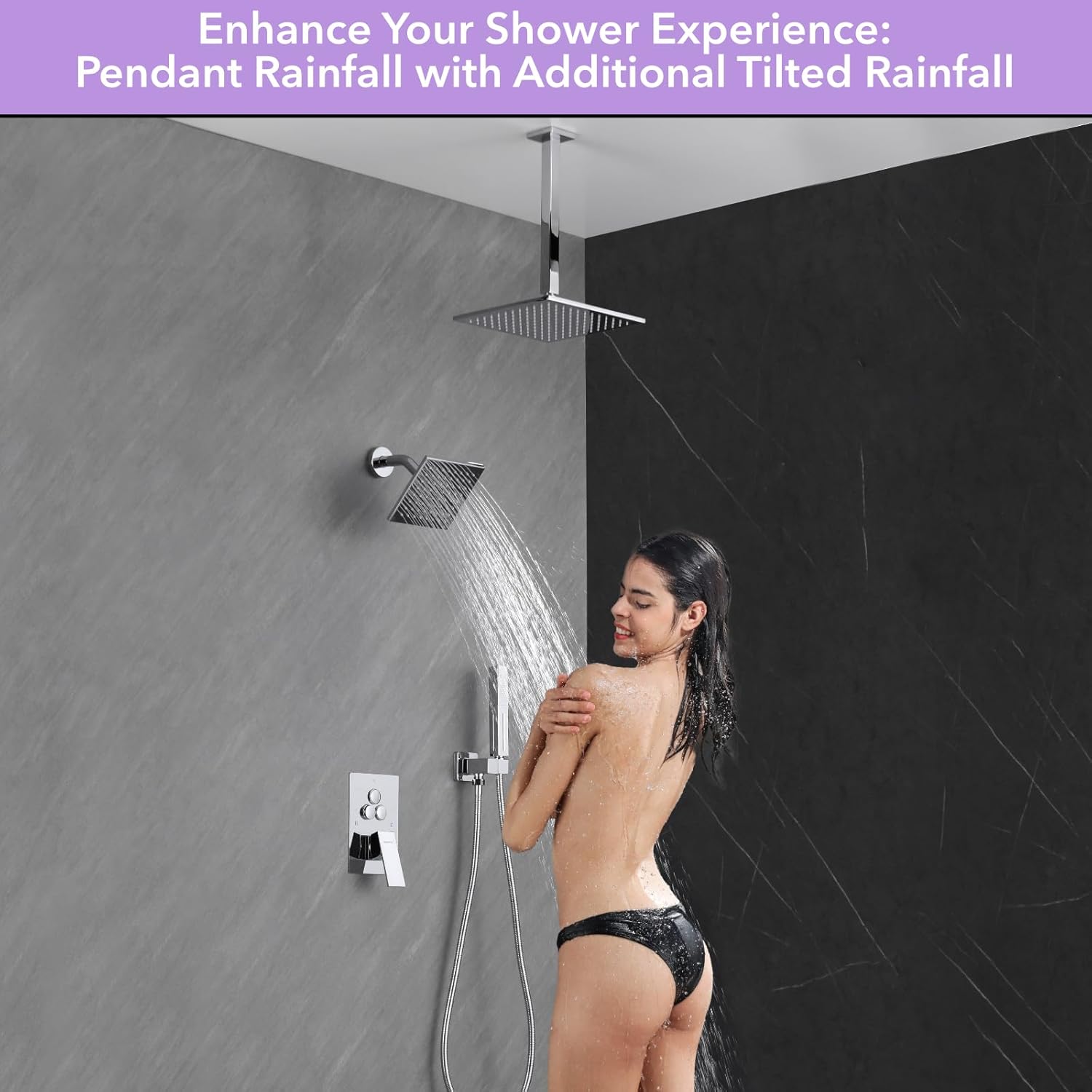 VANFOXLE Shower Faucet Set Chrome Shower System,Push Button Diverter Shower Faucet with 2 in 1 Handheld,Ceiling Mount Increased Thickness 10 Inch Shower Head with 6 Inch Wall Mount Shower Head - Image 7