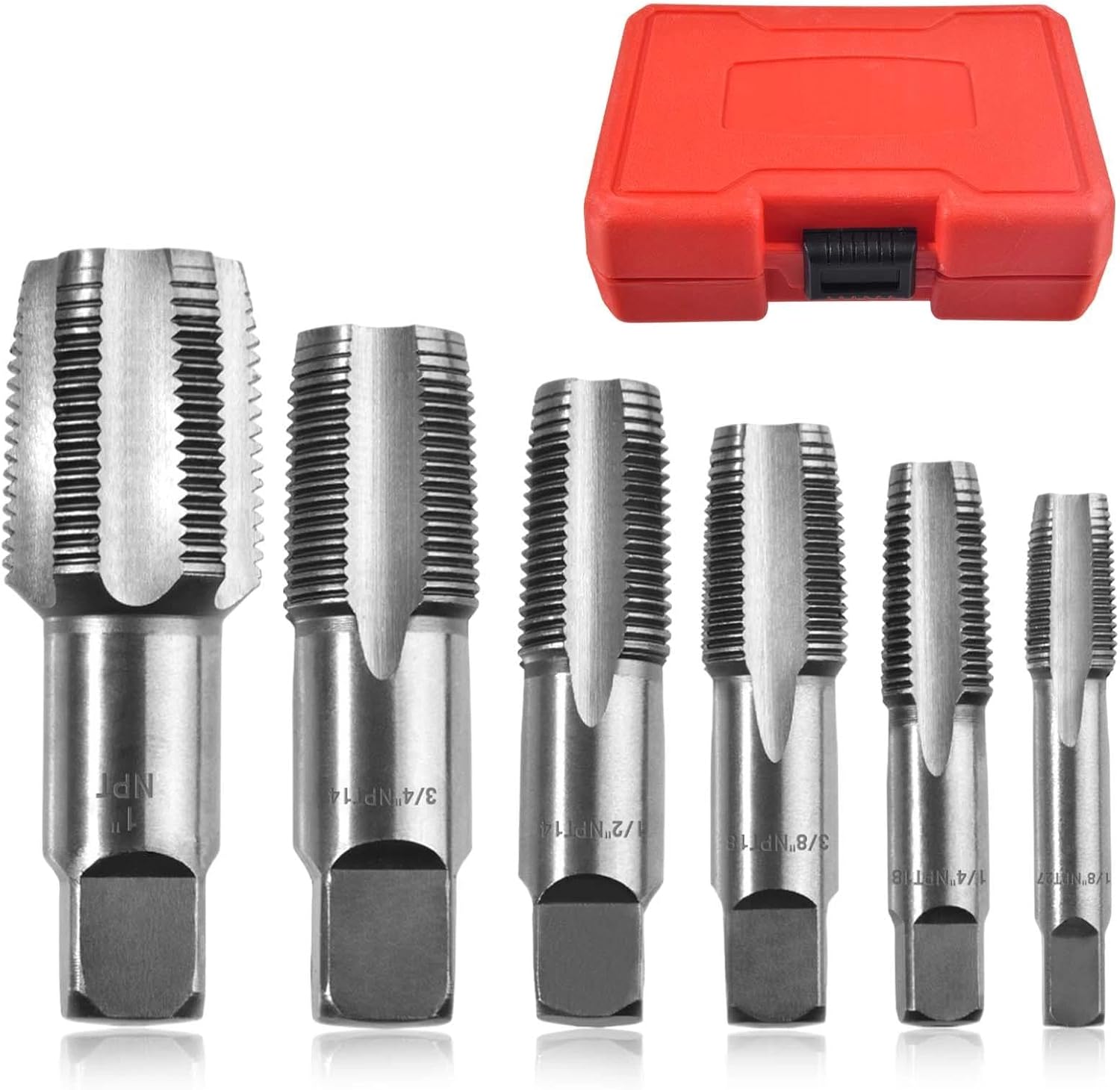 6 Piece NPT Pipe Tap Set 1", 3/4", 1/2", 3/8", 1/4" 1/8" Thread Taps, NPT Tap Set, Thread Cutting Tool Assortment for Plumbers, Mechanics and DIYers