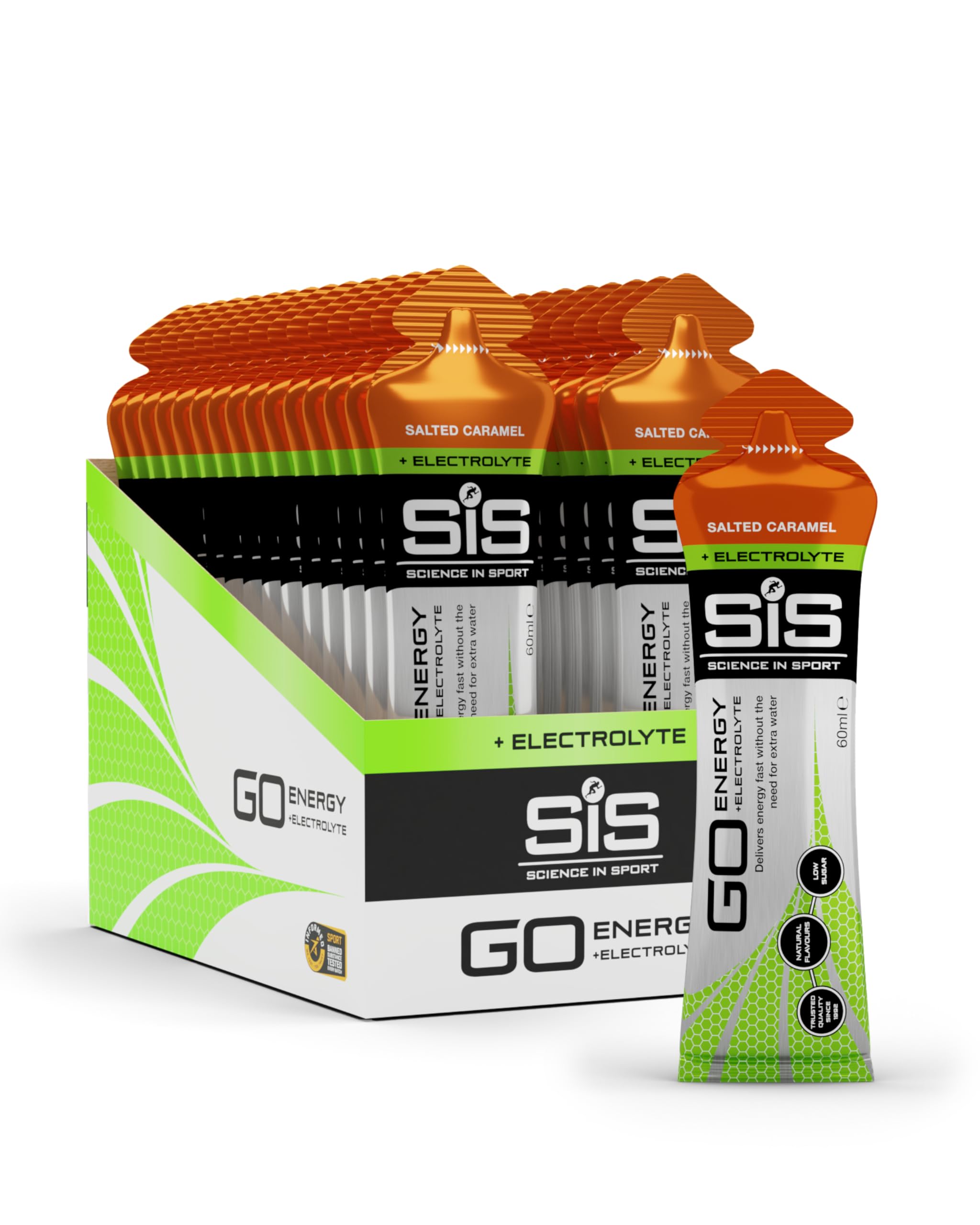 Science in Sport GO Energy + Electrolyte Gel 30 x 60ml Salted Caramel, Vegan – Ideal for energy supply and balancing electrolyte levels