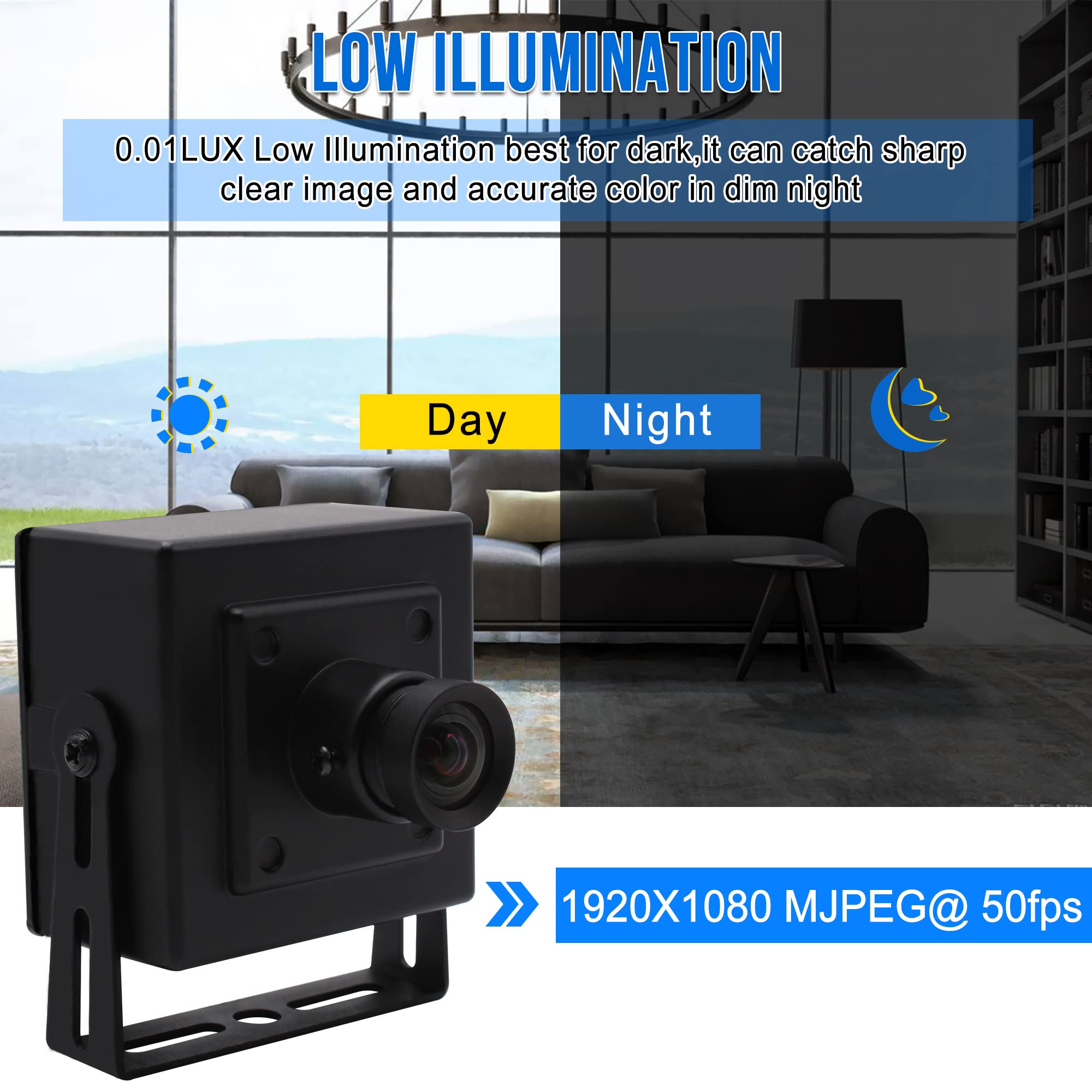 ELP Cámara web USB 3.0 de 2 MP, sensor IMX291, 1080P a 50 fps, lente de 100°, Plug & Play, compatible con Windows/Android/Linux/MacOS