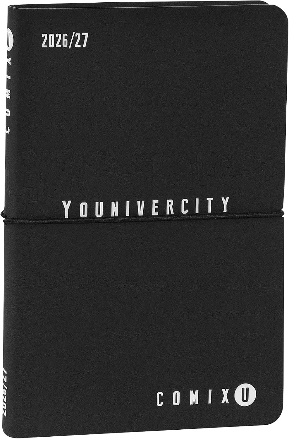 COMIX U YOUNIVERCITY 2026-2027 Weekly Diary, 13 Months, with Soft PU Cover, Elastic, 224 Pages, University 11.8 x 18 cm, Black/White