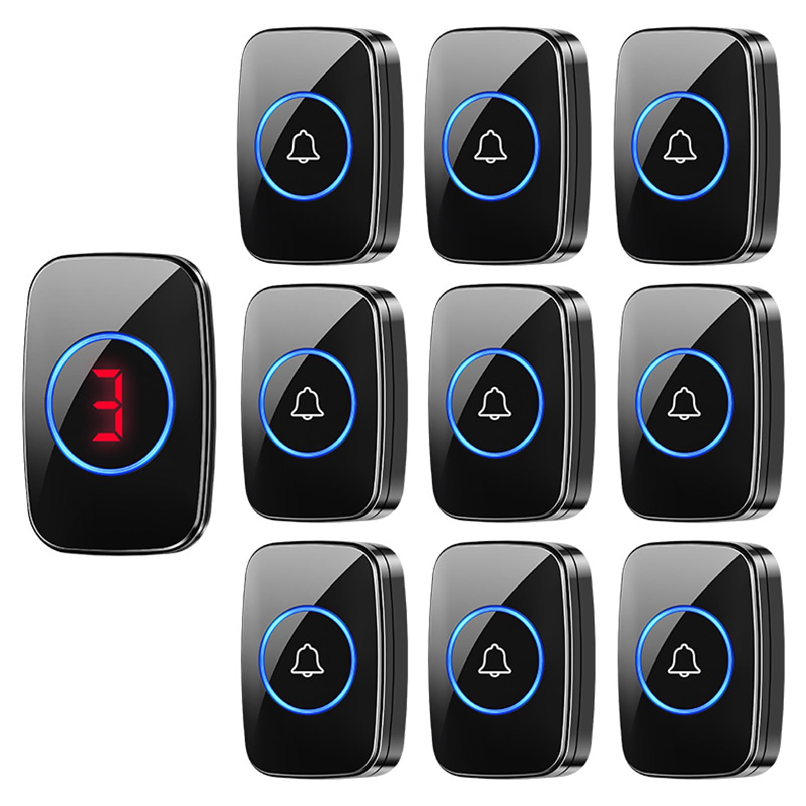Timbre Inalámbrico 3 Lanzadores IP66 Impermeable 300M Timbre Inalámbrico Exterior, Pantalla Digital LED, 5 Niveles De Volumen Y 60 Melodías para Hogar, Negro,9 in 1