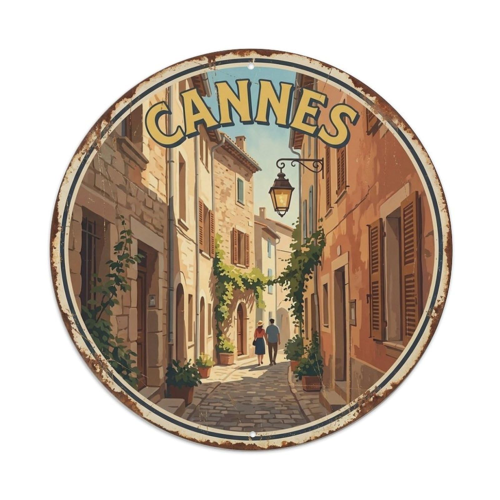 Retro Cannes Narrow Alley French Riviera Scenic Travel Metal Tin Sign