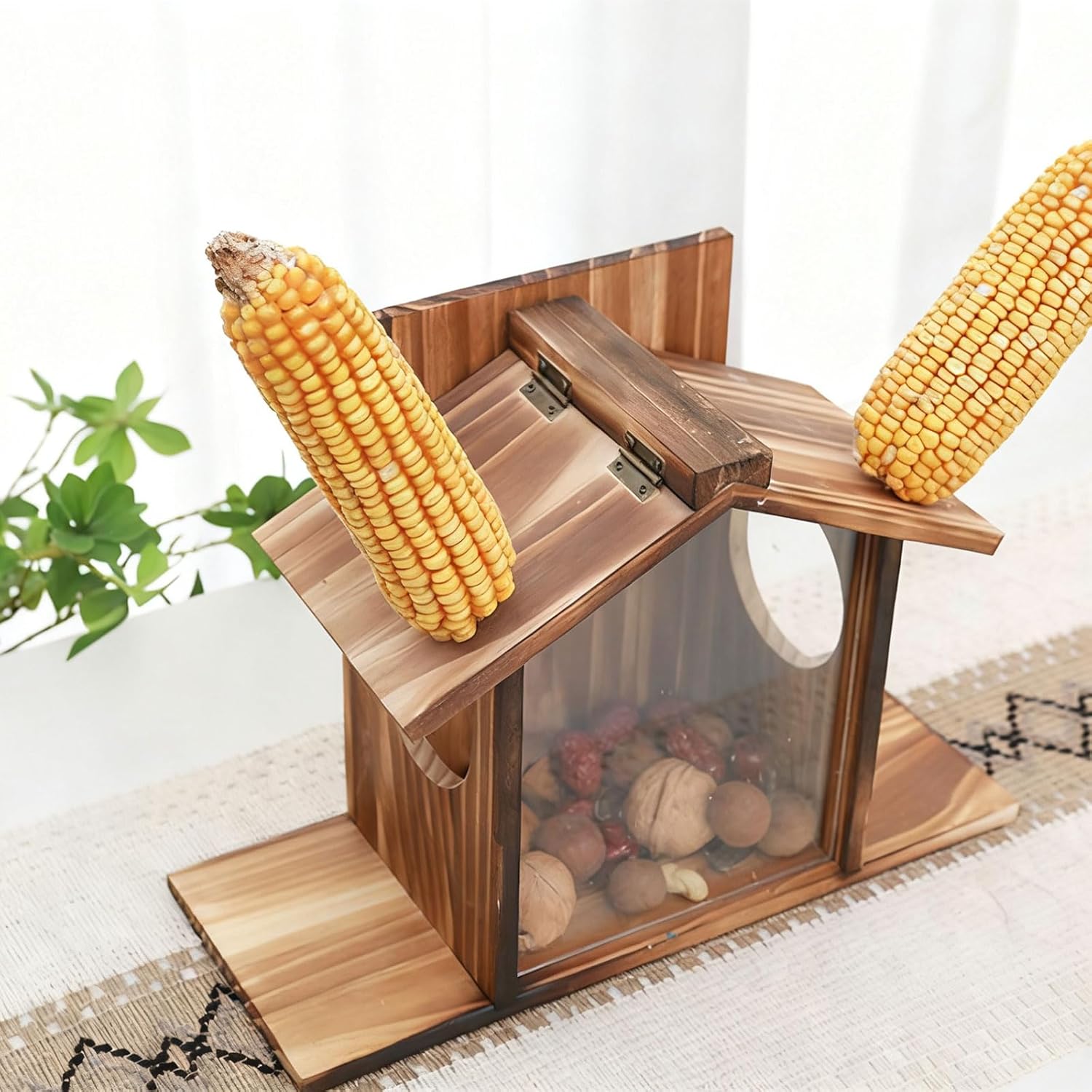 Large Wall-Mounted Squirrels Feeders Pine with Secure Hinged Top Wooden Squirrels Feeders for Garden