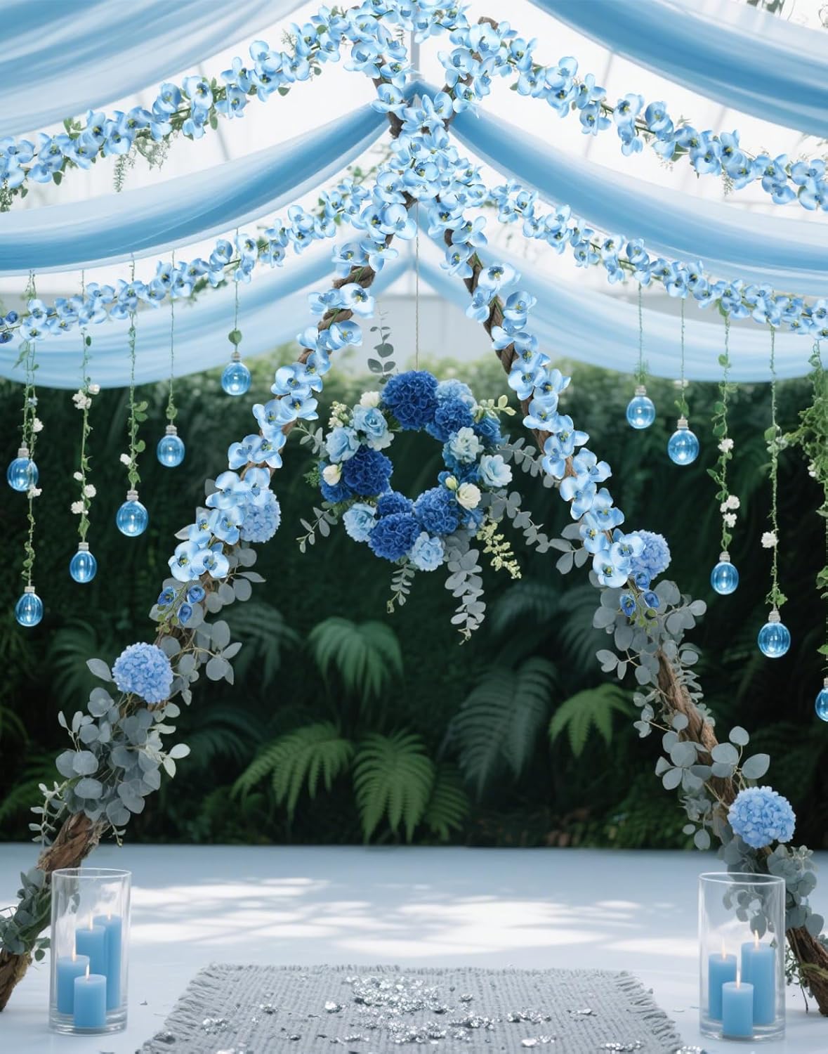 IPOPU 6.56FT 2PCS Orchid Garlands Faux Orchids Silk Orchids Long Orchid Stems for Wedding Arch Front Door Porch Home Garden Outdoor Ceremony Decoration(Blue)