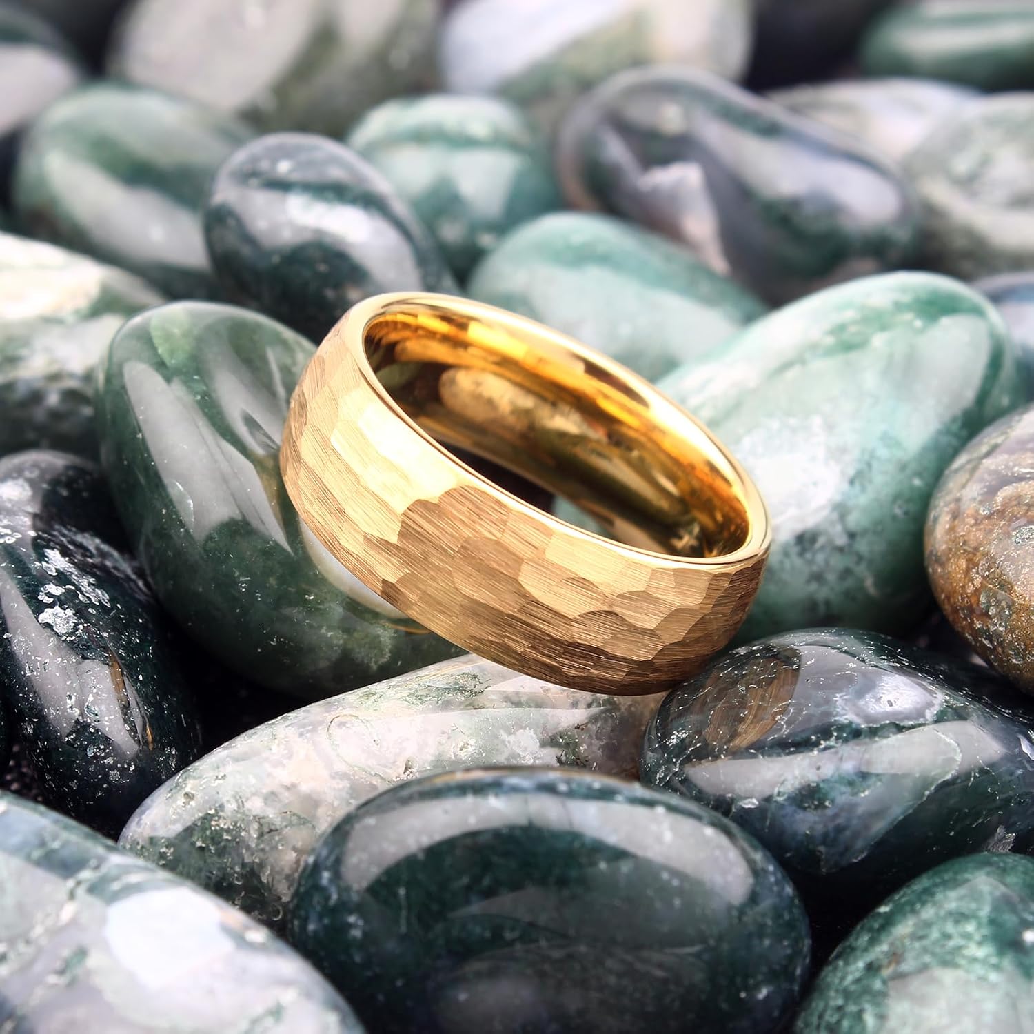 6mm 8mm Premium Hammered Gold Tungsten Wedding Band Ring for Men and Women Comfort Fit Brushed Textured Surface Size 5-15