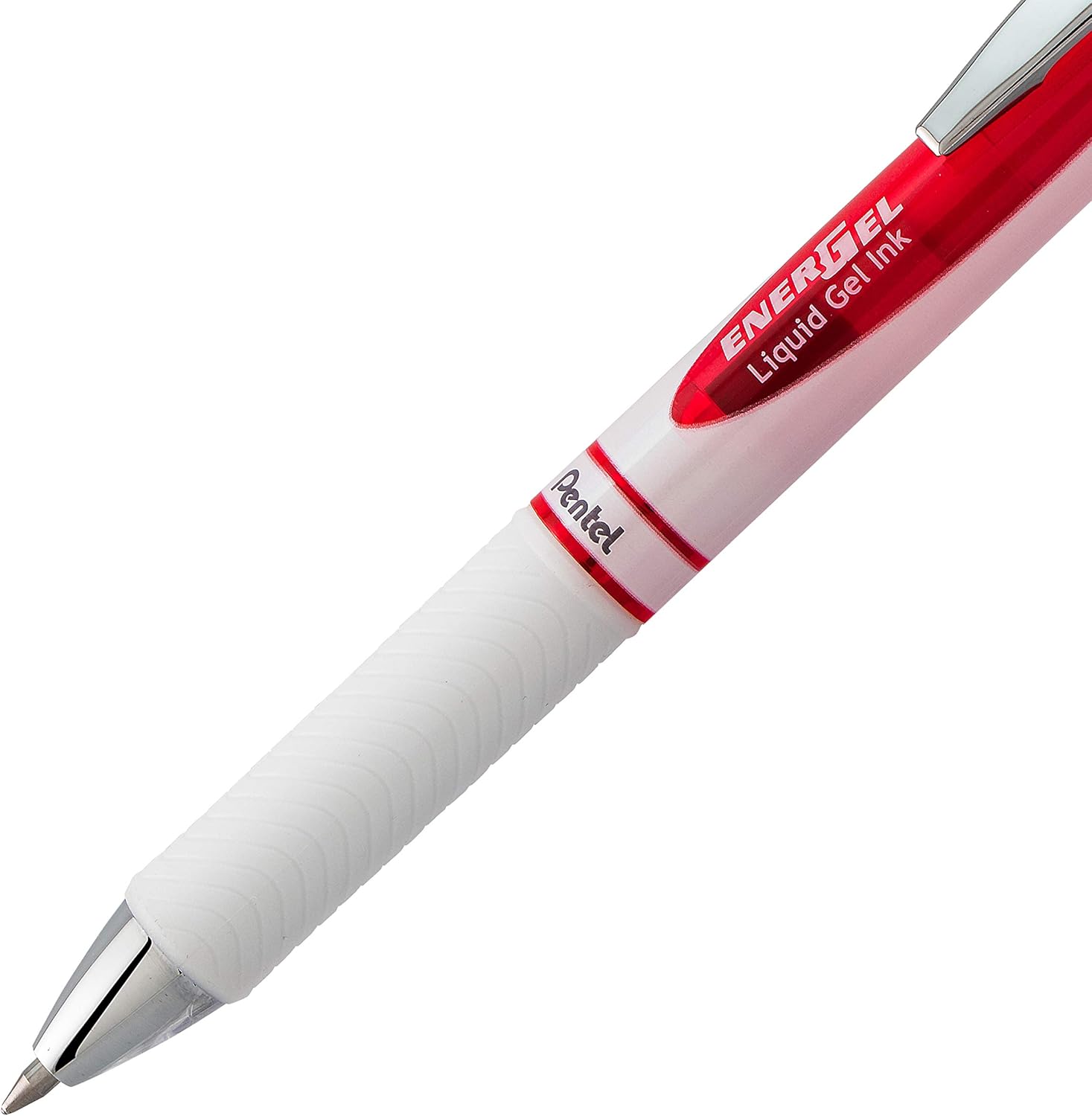 Pentel EnerGel RTX Pearl Retractable Liquid Gel Pen Metal Tip, 12 Pack, 0.7mm, Medium Line, Red Ink (BL77PW-B)