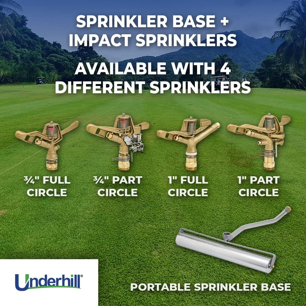 Underhill RollerPro 22-Inch Portable Sprinkler System Base with 1-Inch Part Circle Brass Impact Sprinkler, 1-Inch FHT x 1-Inch FPT, A-RP221-SI100P