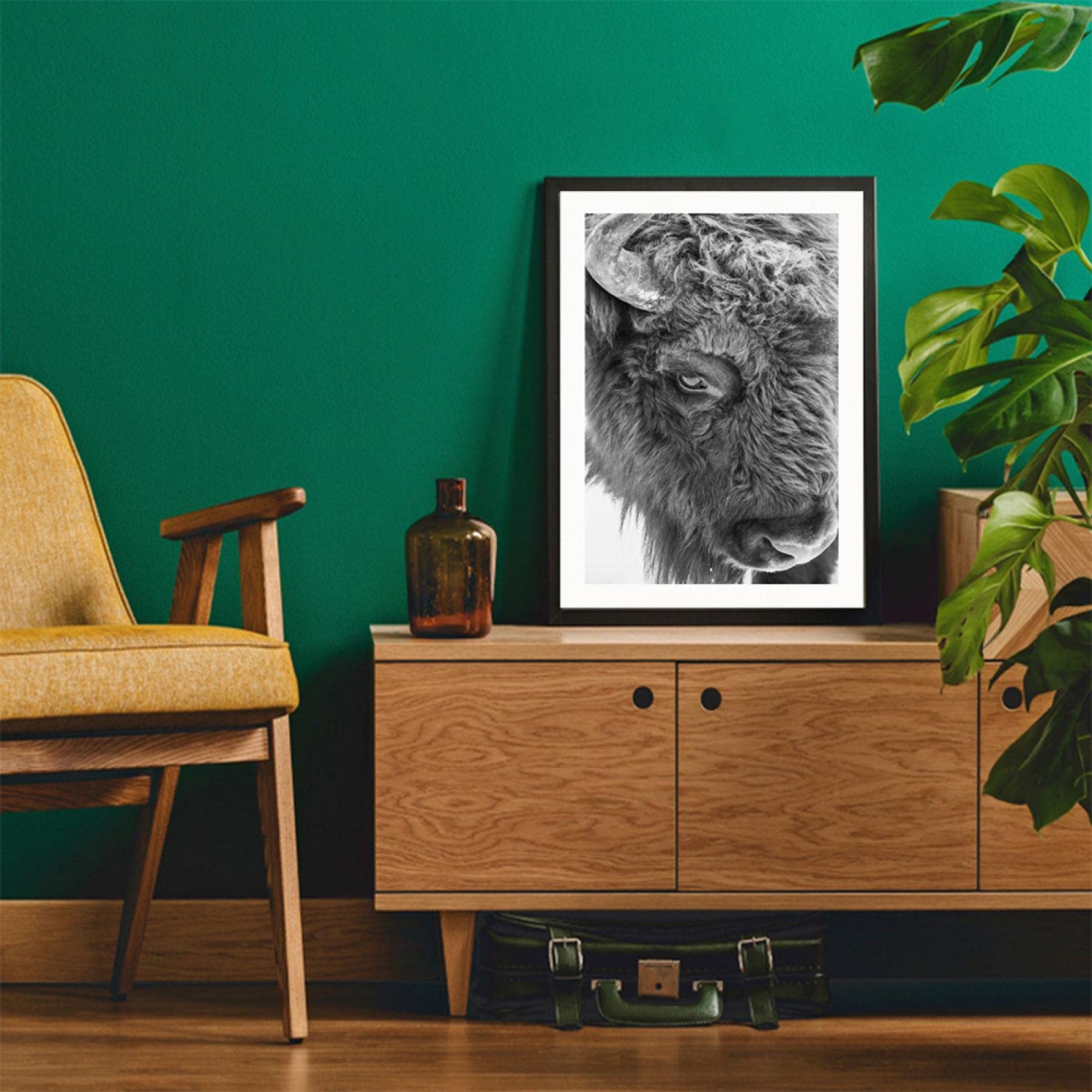 Bizon nadruk czarno-białe zwierzę zdjęcie plakat płótno malarstwo sztuka ścienna obraz salon pokój dziecięcy dom dekoracja ścienna 60 x 90 cm bez ramy