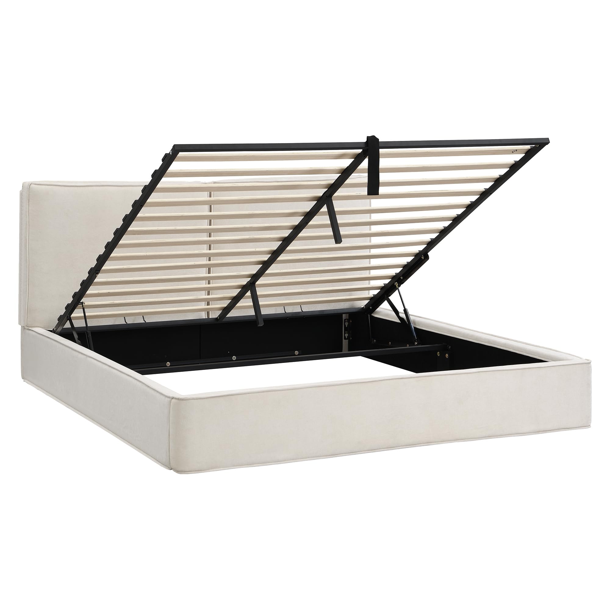 Merax Polsterbett 180x200 cm mit hydraulischem Stauraum, Doppelbett mit Lattenrost und Kopfteil, modernes Funktionsbett mit stabilem Rahmen und elegantem Design, Chenille-Stoff, Beige (ohne Matratze)