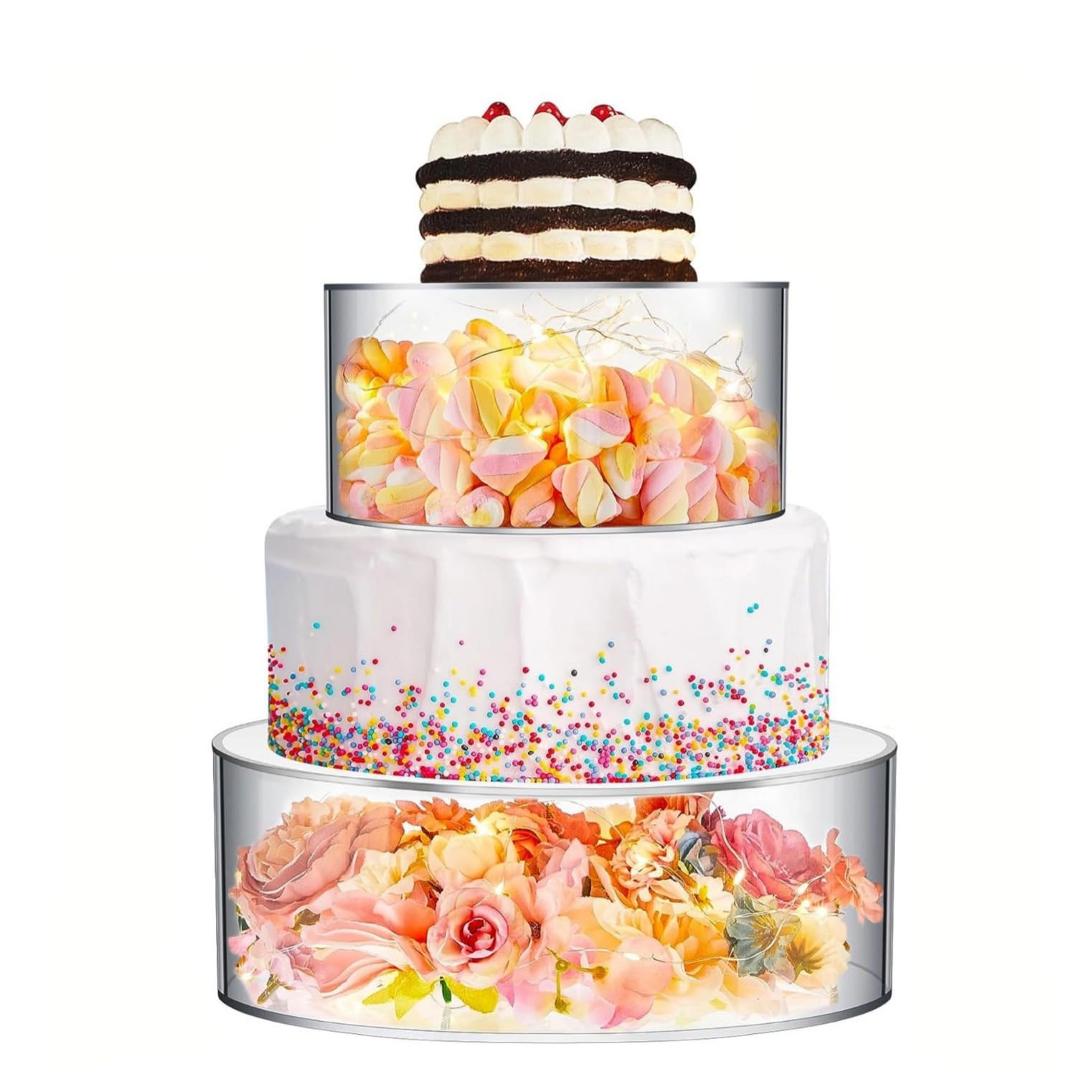 Lot de 2 présentoirs à gâteaux en acrylique à remplir pour table à dessert, présentoir à gâteaux rond transparent à 2 étages pour mariage, anniversaire, fête de Noël