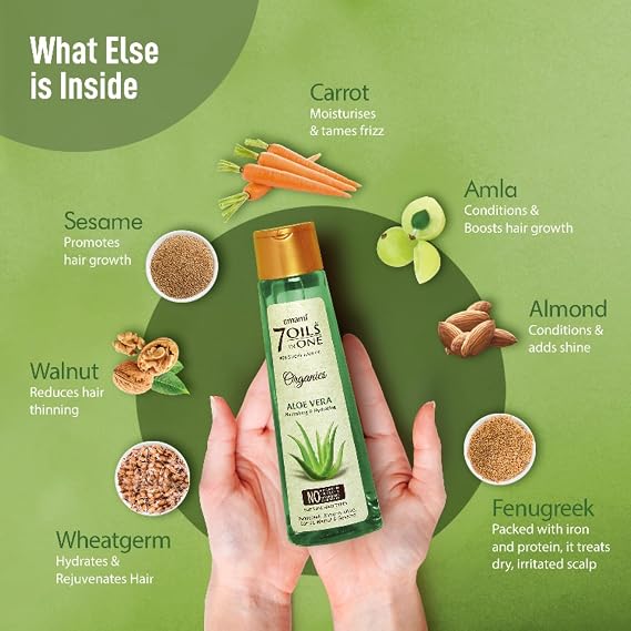 Emami 7-in-1 Hair Oil | with Aloe Vera | Hydrating & Nourishing Oil | Improves Hair Health | Reduces Split Ends | Provides Soft & Shiny Hairs | 6.76 Fl Oz/200ml