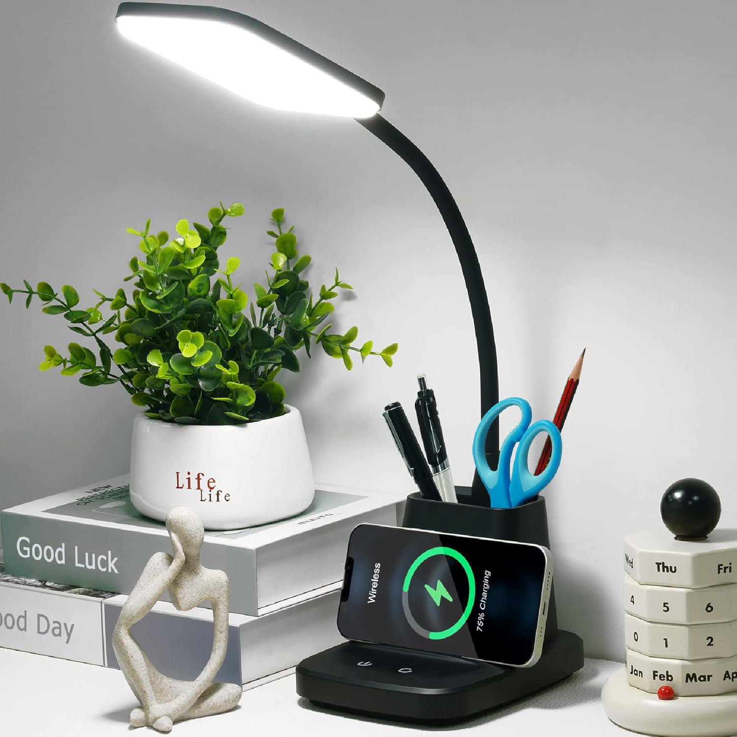 Sailstar LED Desk Lamp with Wireless Charger, Black Desks Lamp for Home