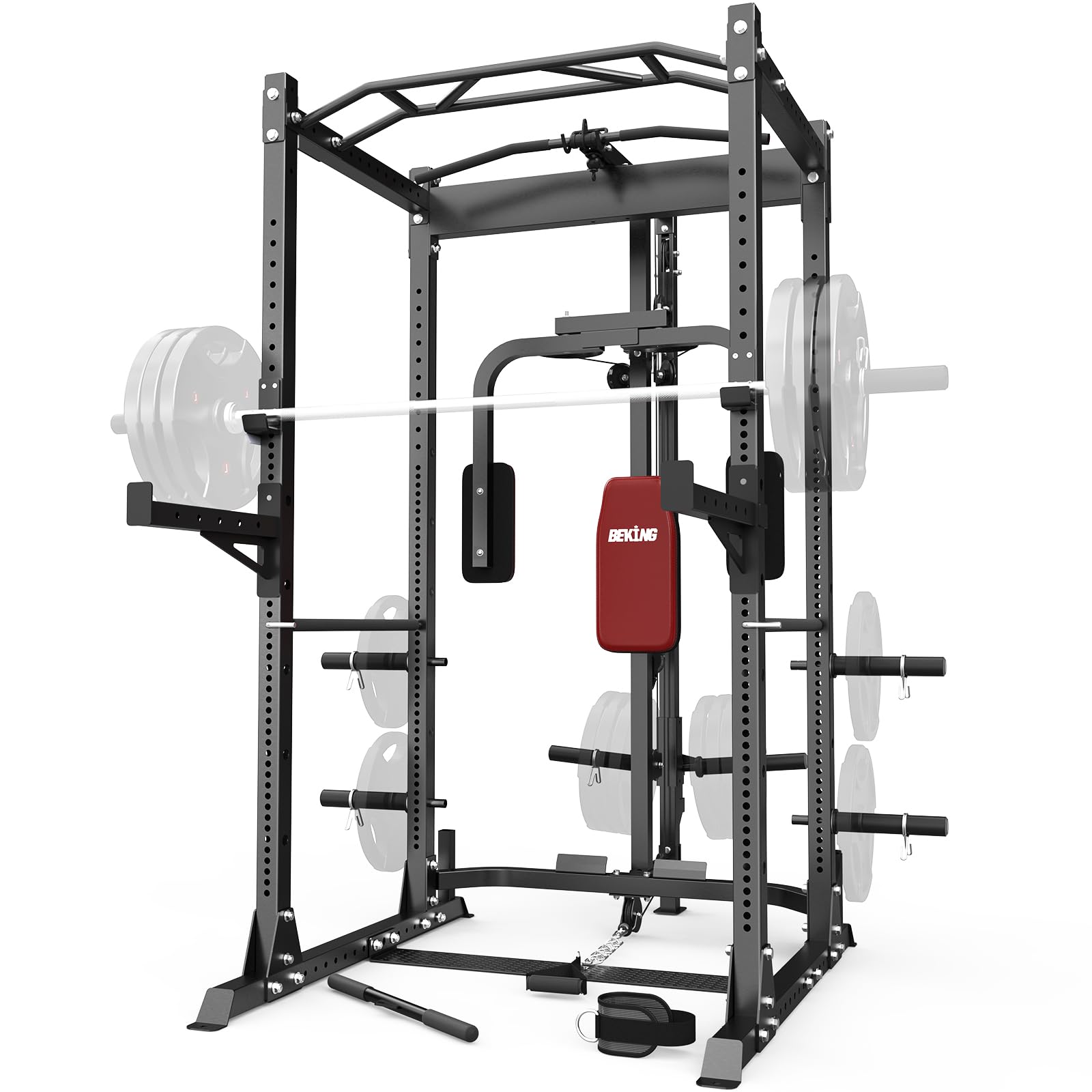 BEKING Power Cage, 2000LBS Power Squat Rack with LAT Pulldown, 2.36